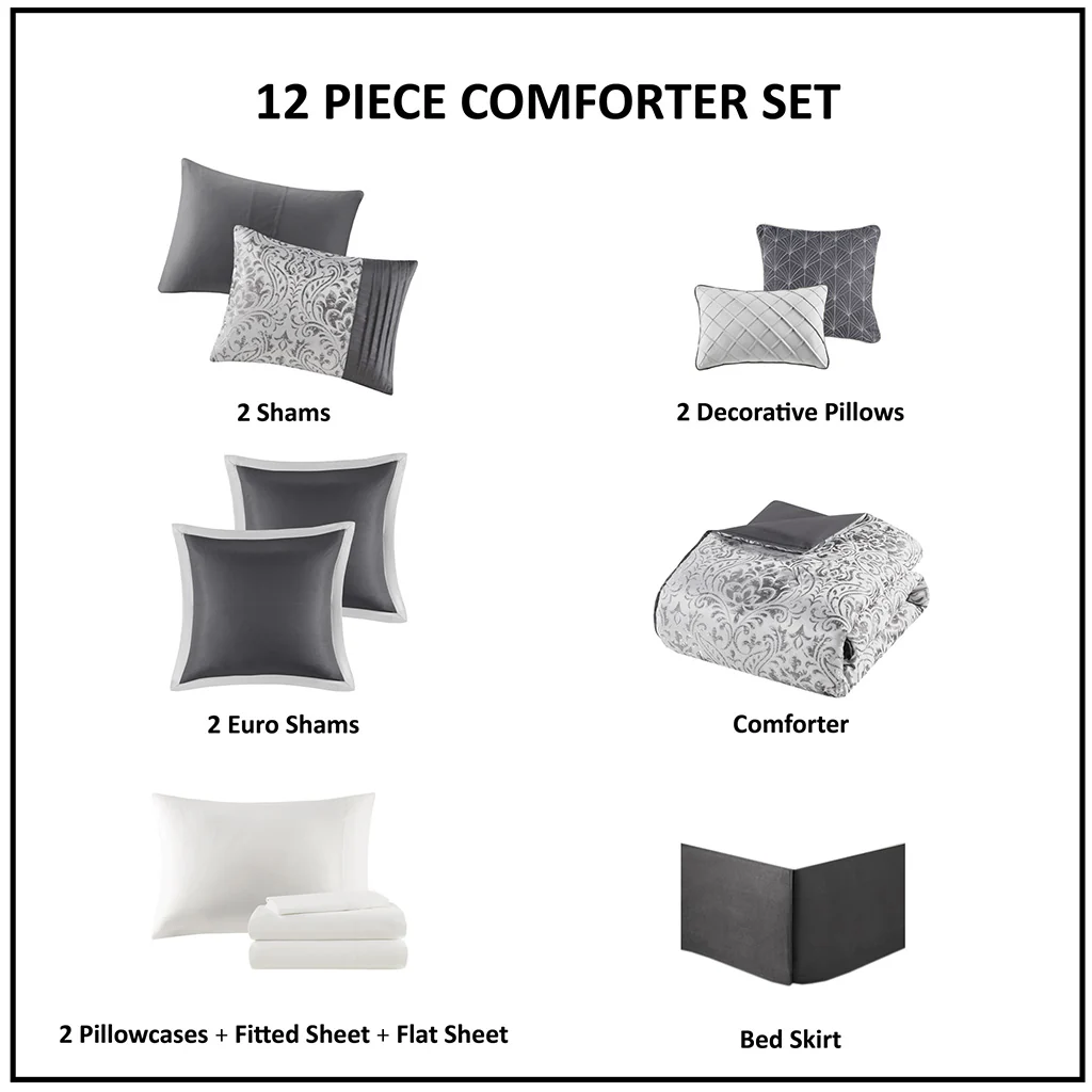 Emilia 12-Piece Jacquard Comforter Set with Bed Sheets - Image 30