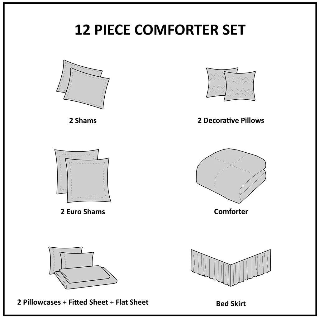 Emilia 12-Piece Jacquard Comforter Set with Bed Sheets - Image 38