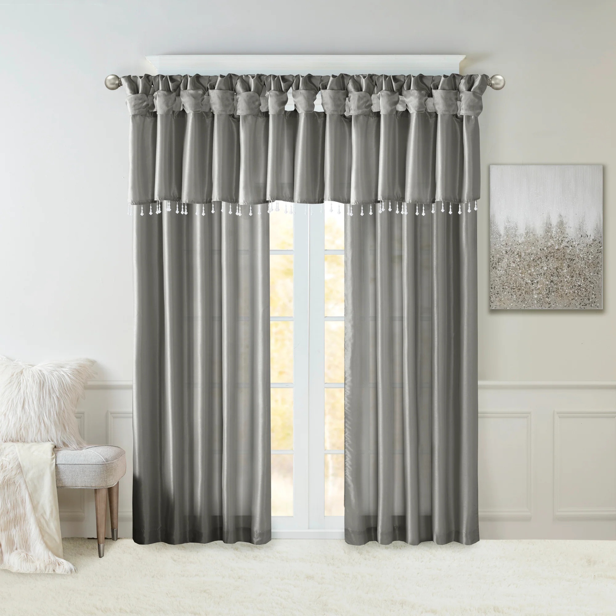Emilia Lightweight Faux Silk Valance With Beads - Image 32
