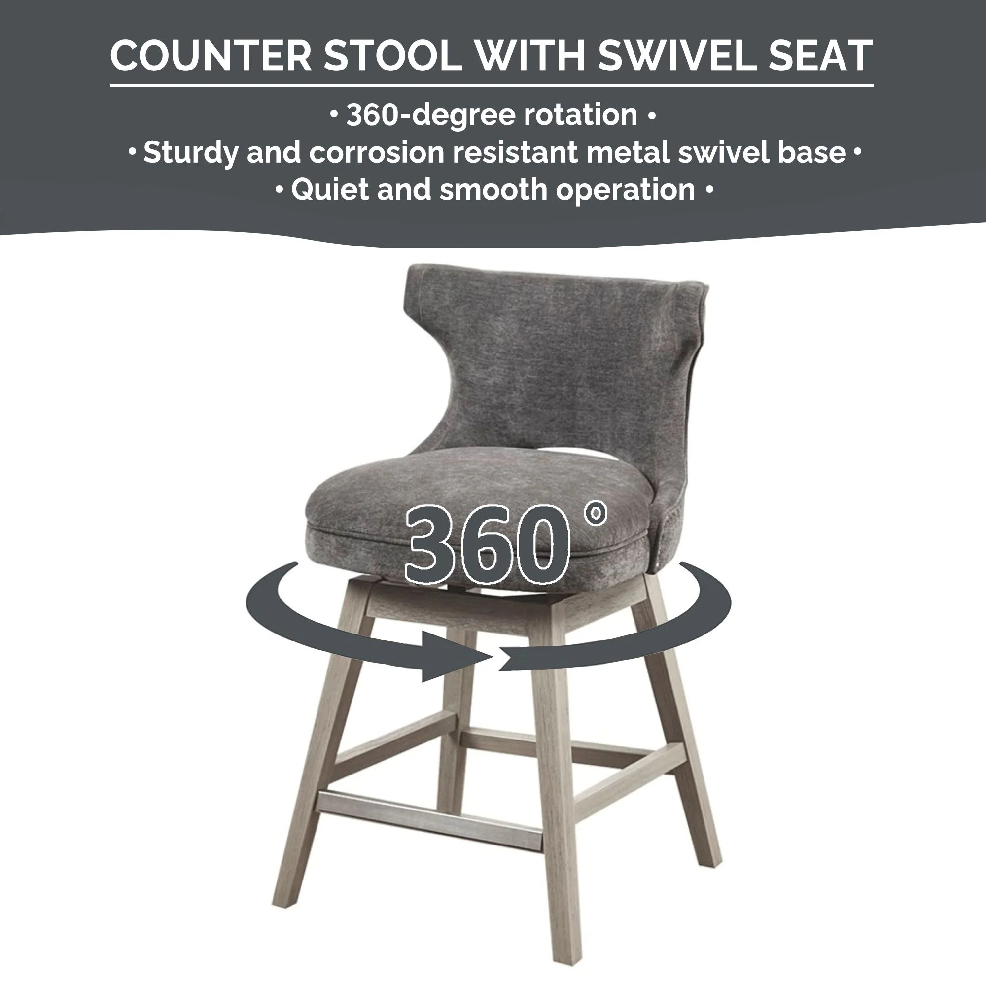 Emmett 360-degree swivel counter stool with nailheads - Image 15