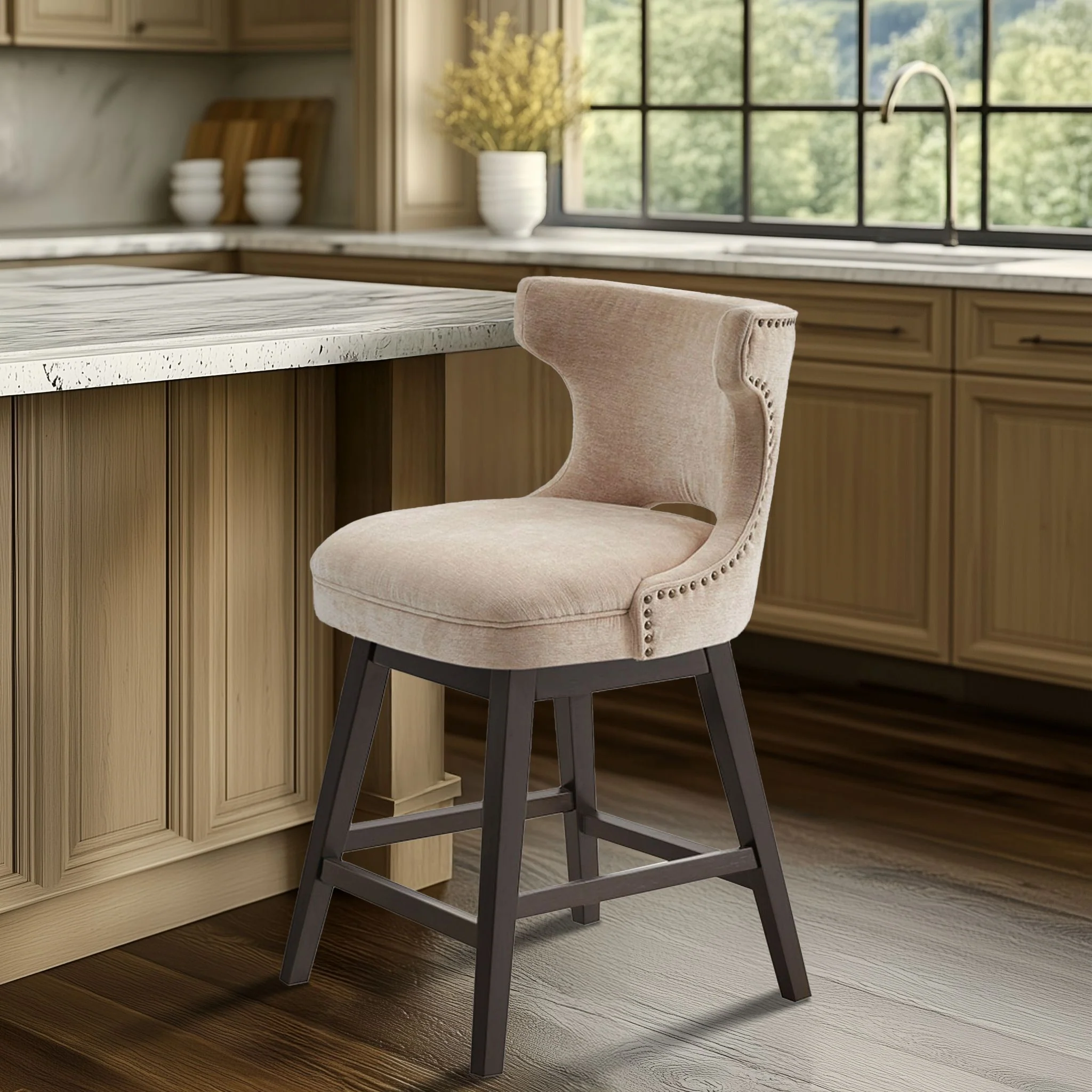Emmett 360-degree swivel counter stool with nailheads - Image 16