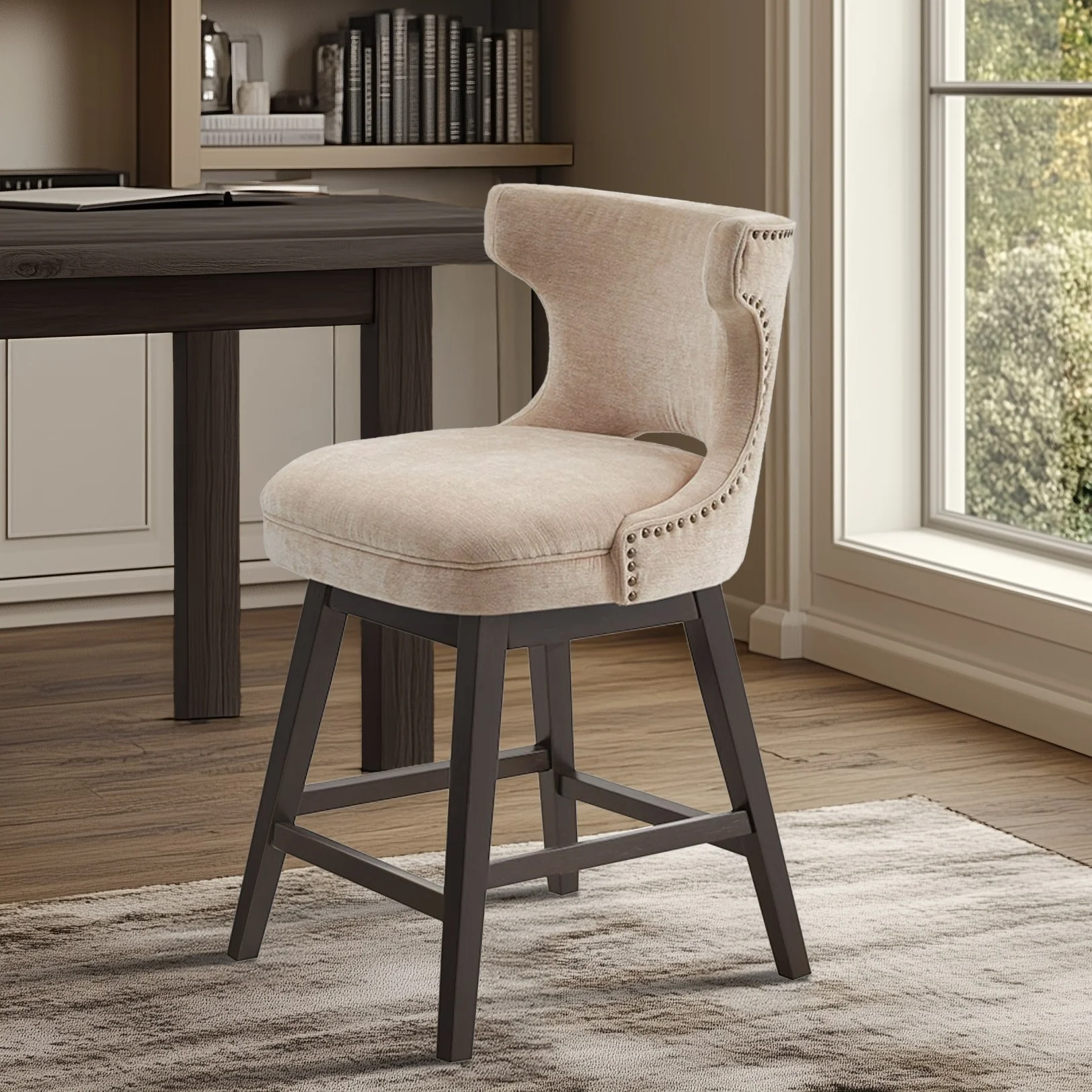 Emmett 360-degree swivel counter stool with nailheads - Image 17