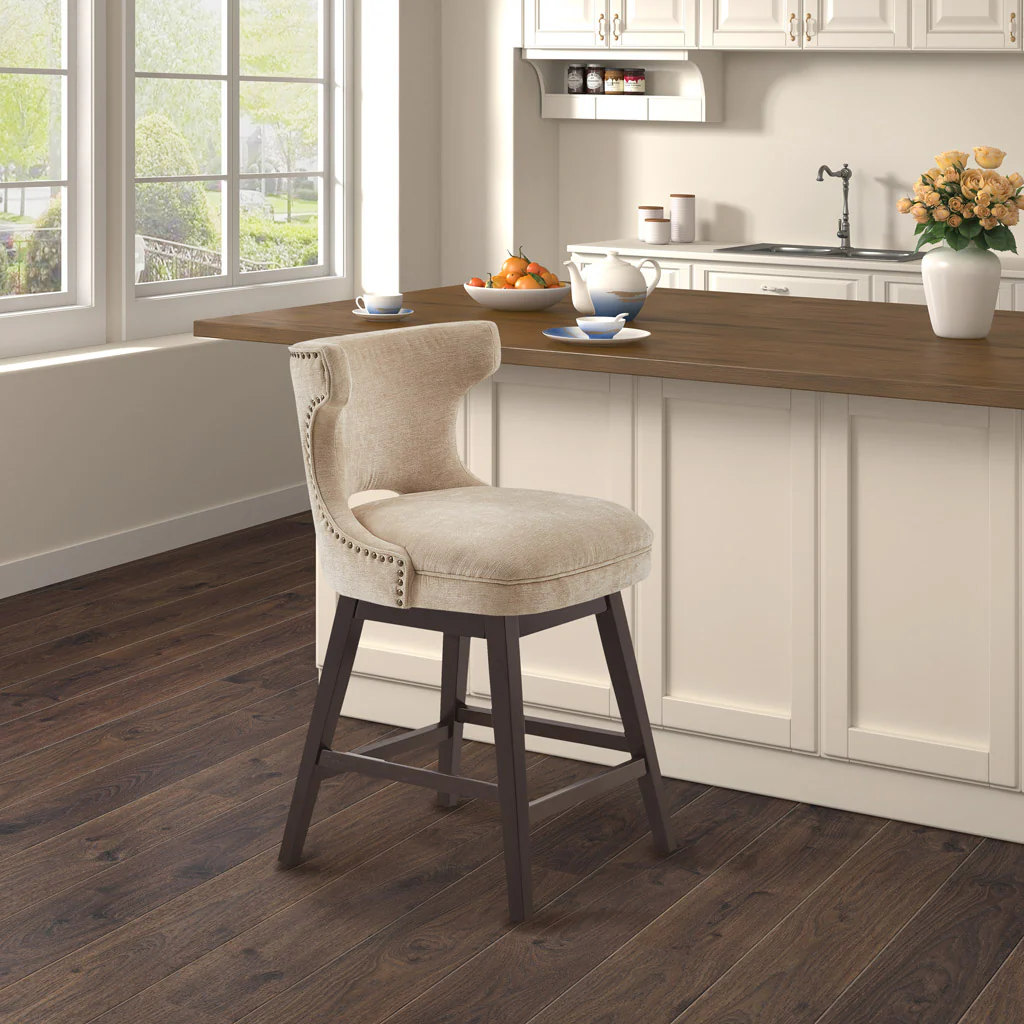 Emmett 360-degree swivel counter stool with nailheads - Image 18