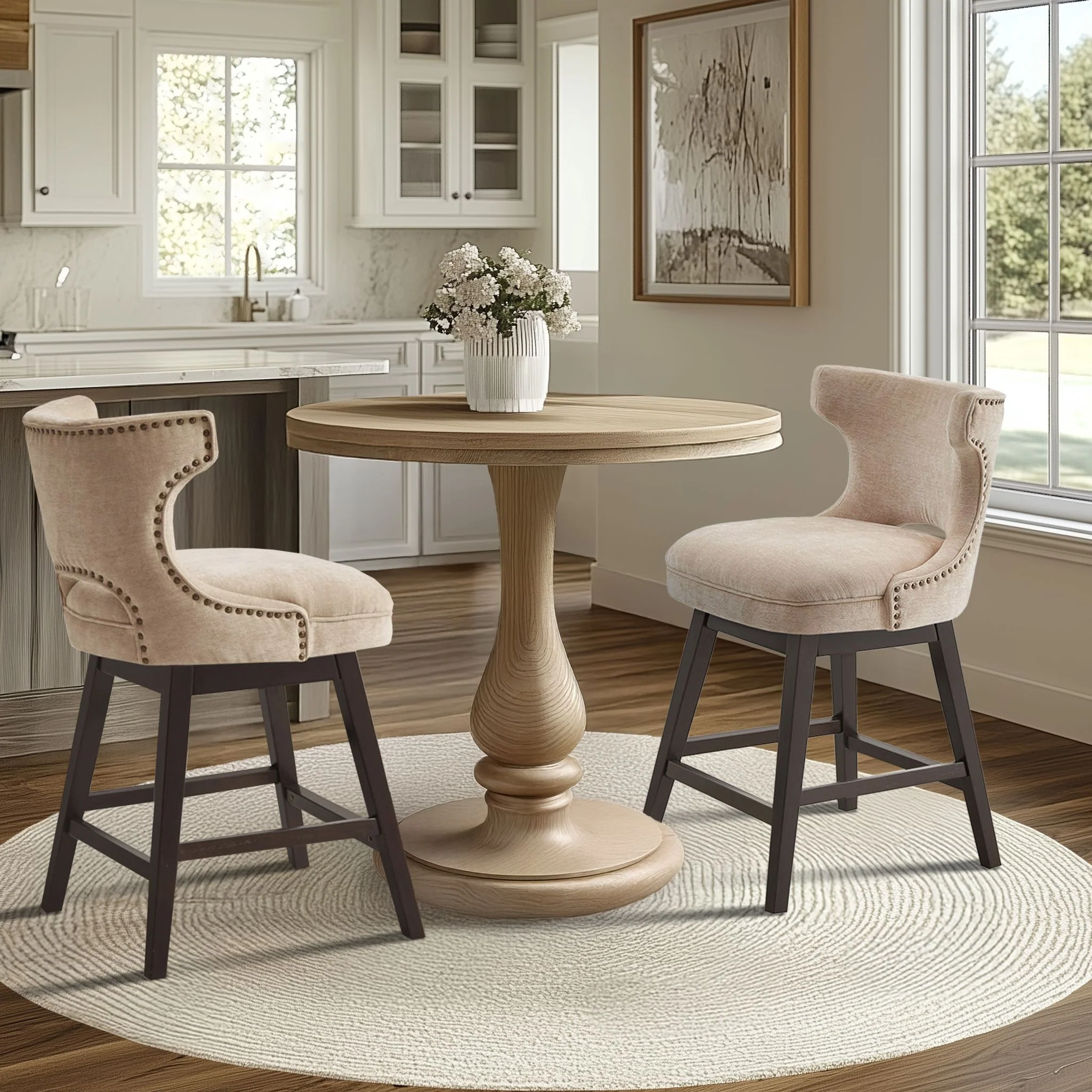 Emmett 360-degree swivel counter stool with nailheads - Image 20