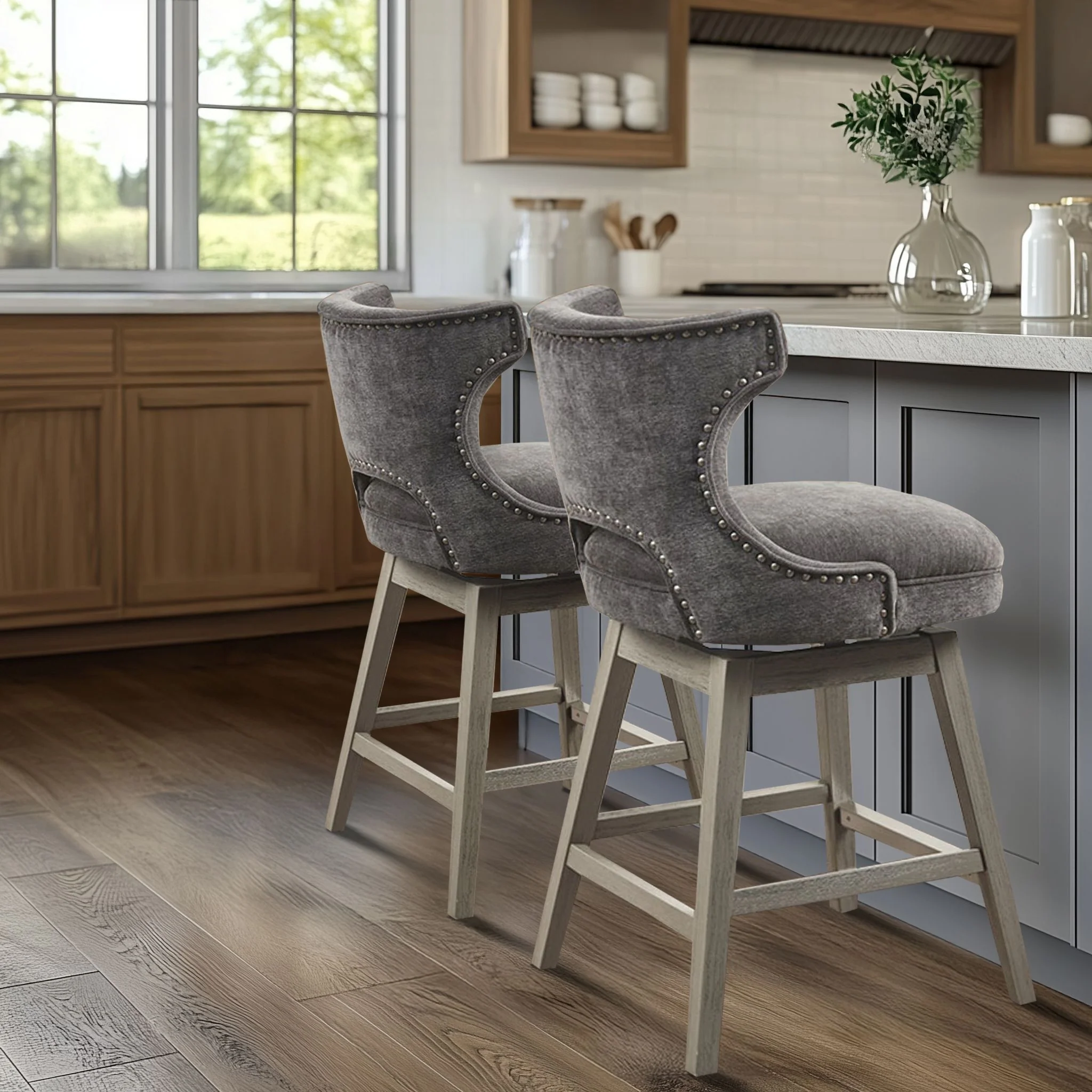 Emmett 360-degree swivel counter stool with nailheads - Image 31
