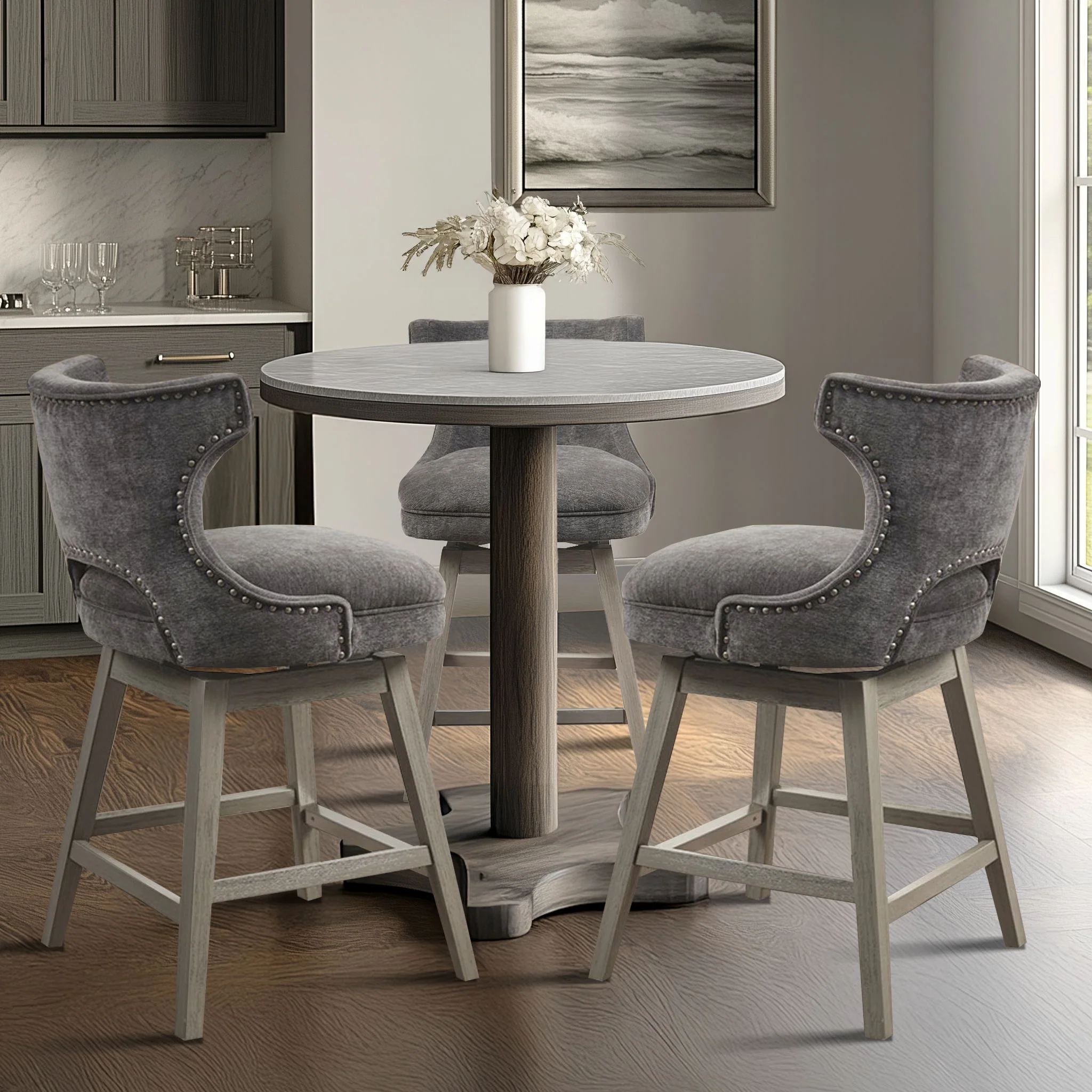 Emmett 360-degree swivel counter stool with nailheads - Image 33