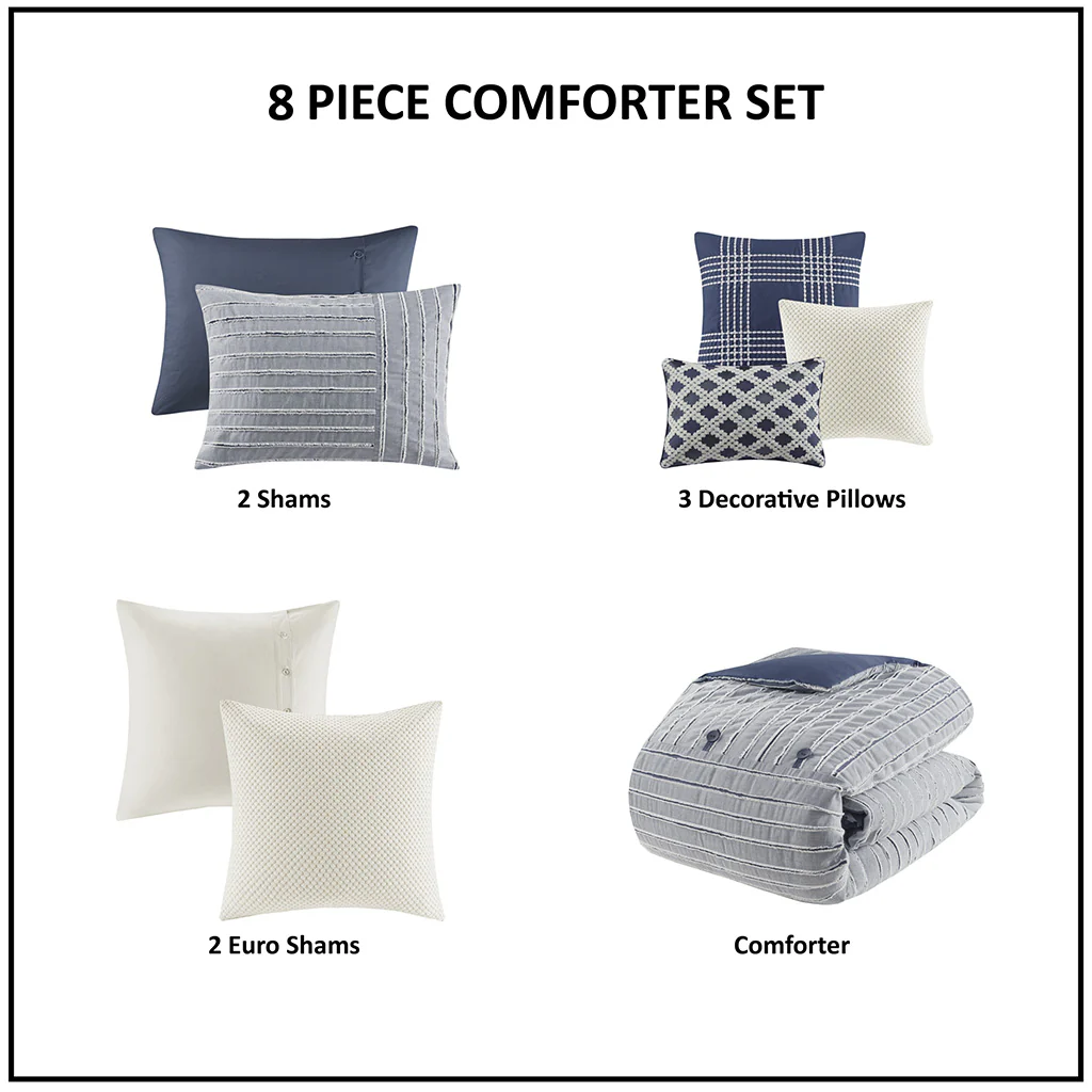 Essence Oversized Cotton Clipped Jacquard Comforter Set with Euro Shams and Throw Pillows - Image 51