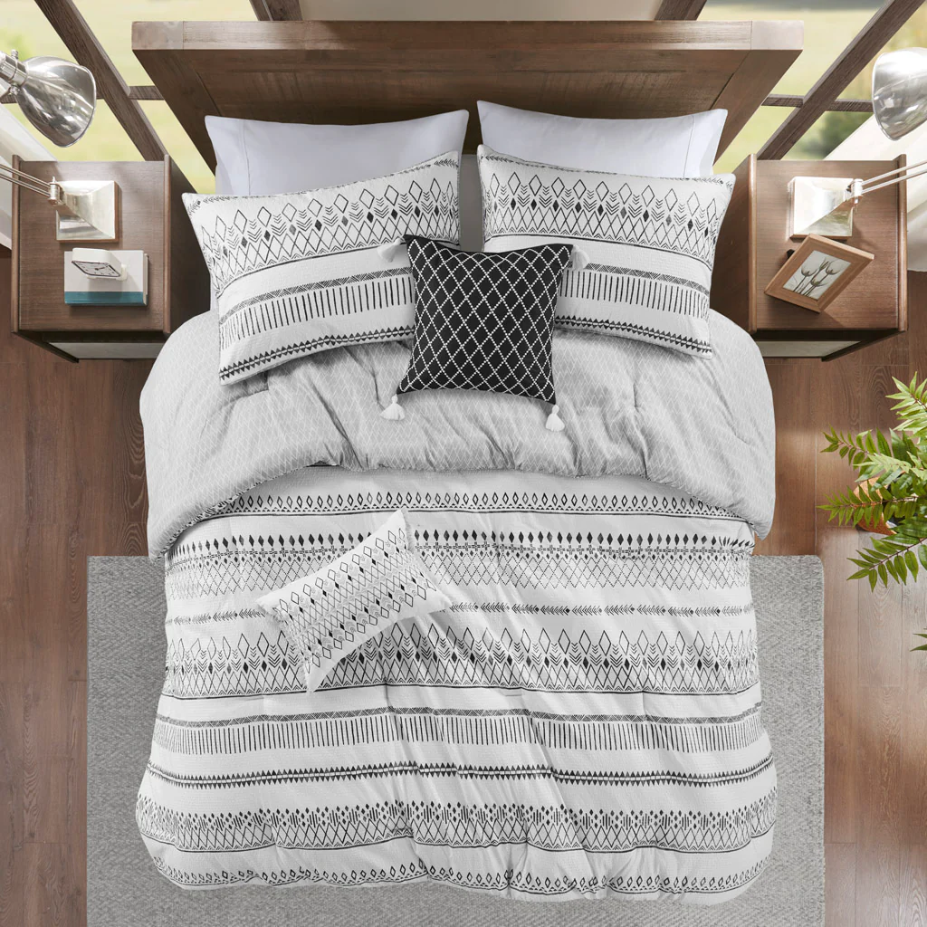Fraser 5-Piece Printed Seersucker Comforter Set with Throw Pillows - Image 6