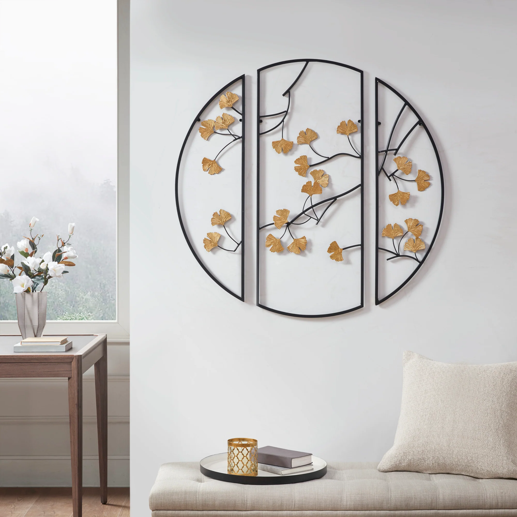 Golden Gingko Leaves 3-Piece Metal Wall Decor Set - Image 2