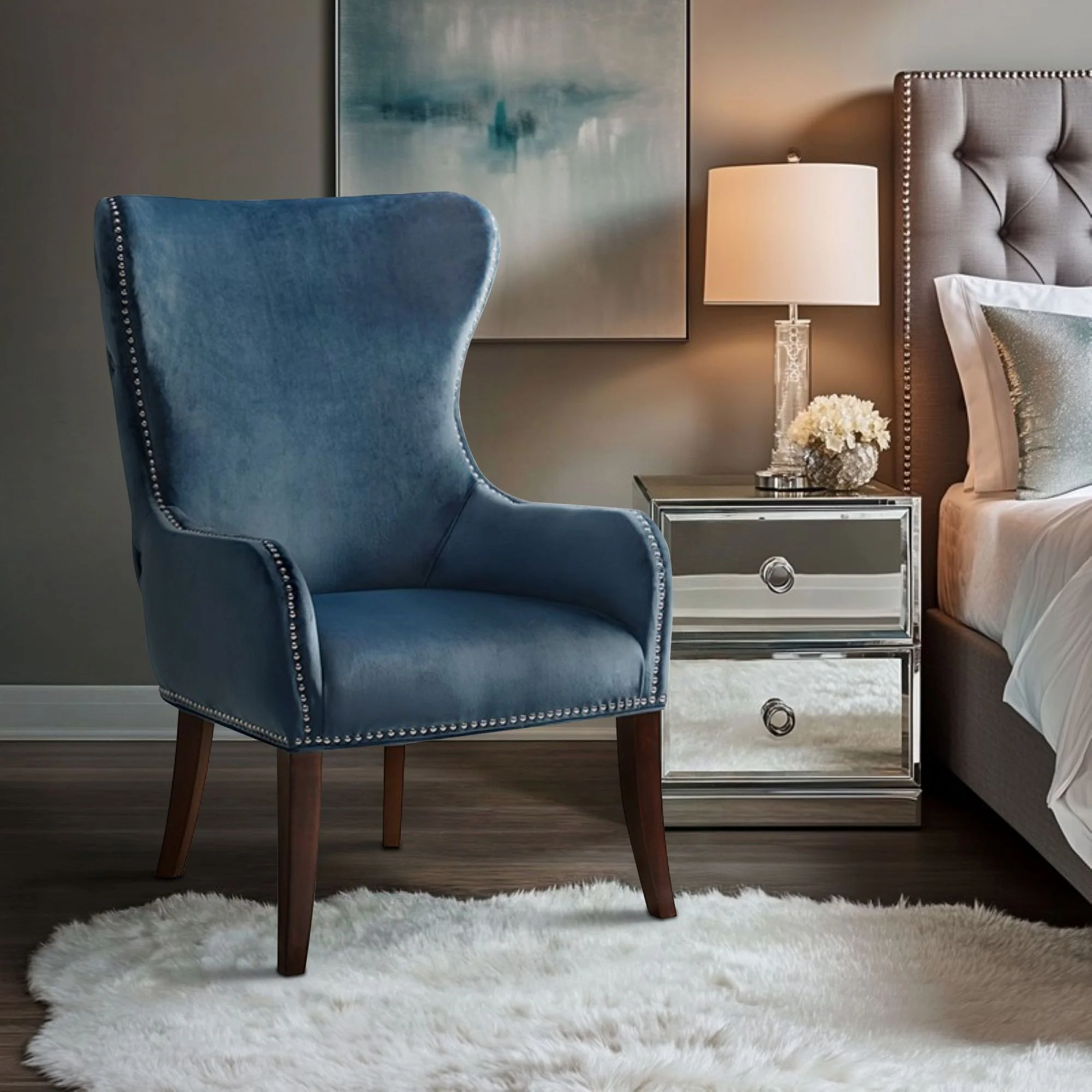 Hancock Button Tufted Wingback Accent Chair with Nailhead Trim - Image 2
