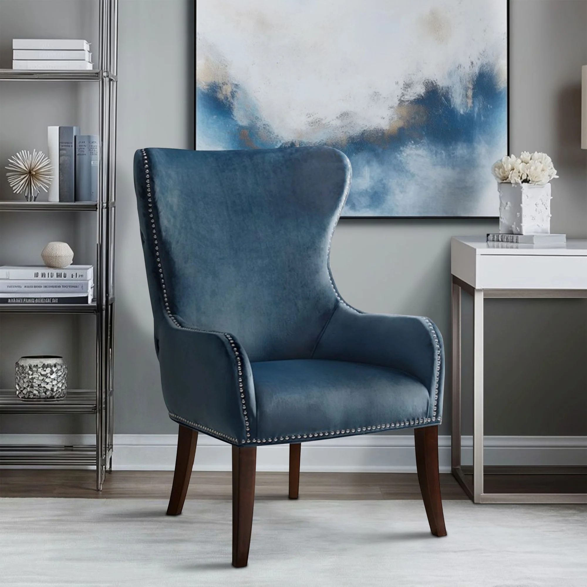 Hancock Button Tufted Wingback Accent Chair with Nailhead Trim - Image 4