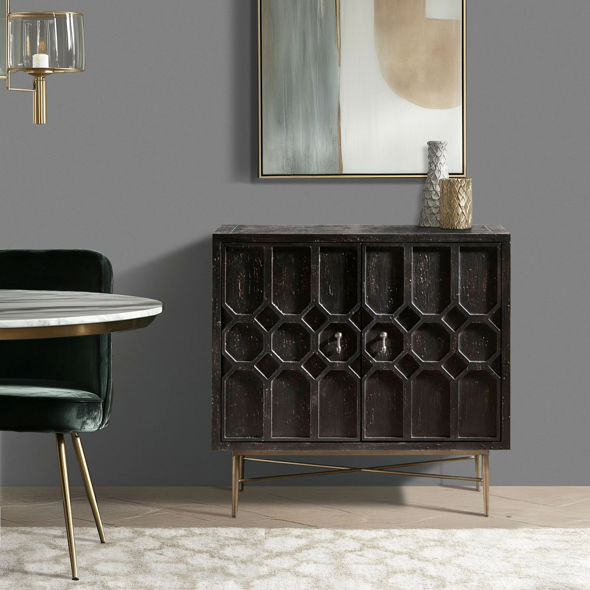 Hanley Honeycomb 2-door wood storage cabinet - Image 5