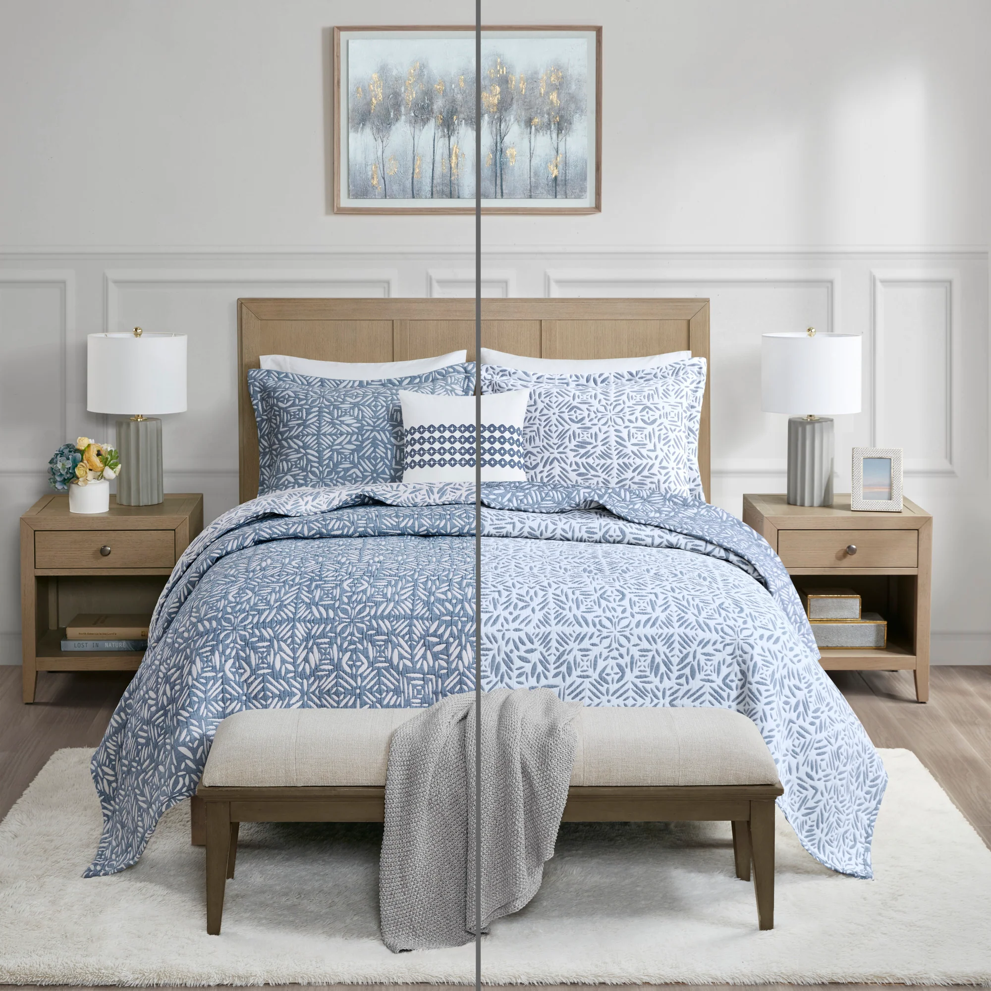 Harmony 4-Piece Oversized Reversible Matelasse Quilt Set with Throw Pillow - Image 4
