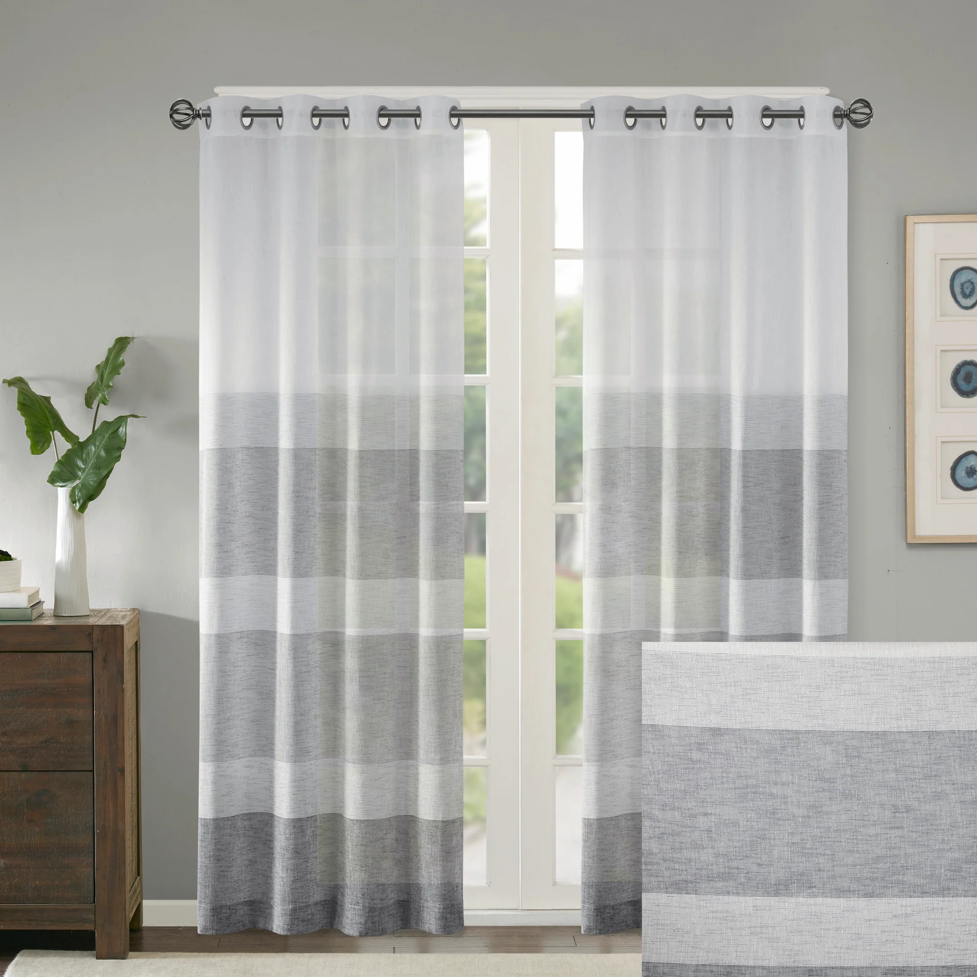 Hayden Woven Faux Linen Striped Window Sheer - Image 12