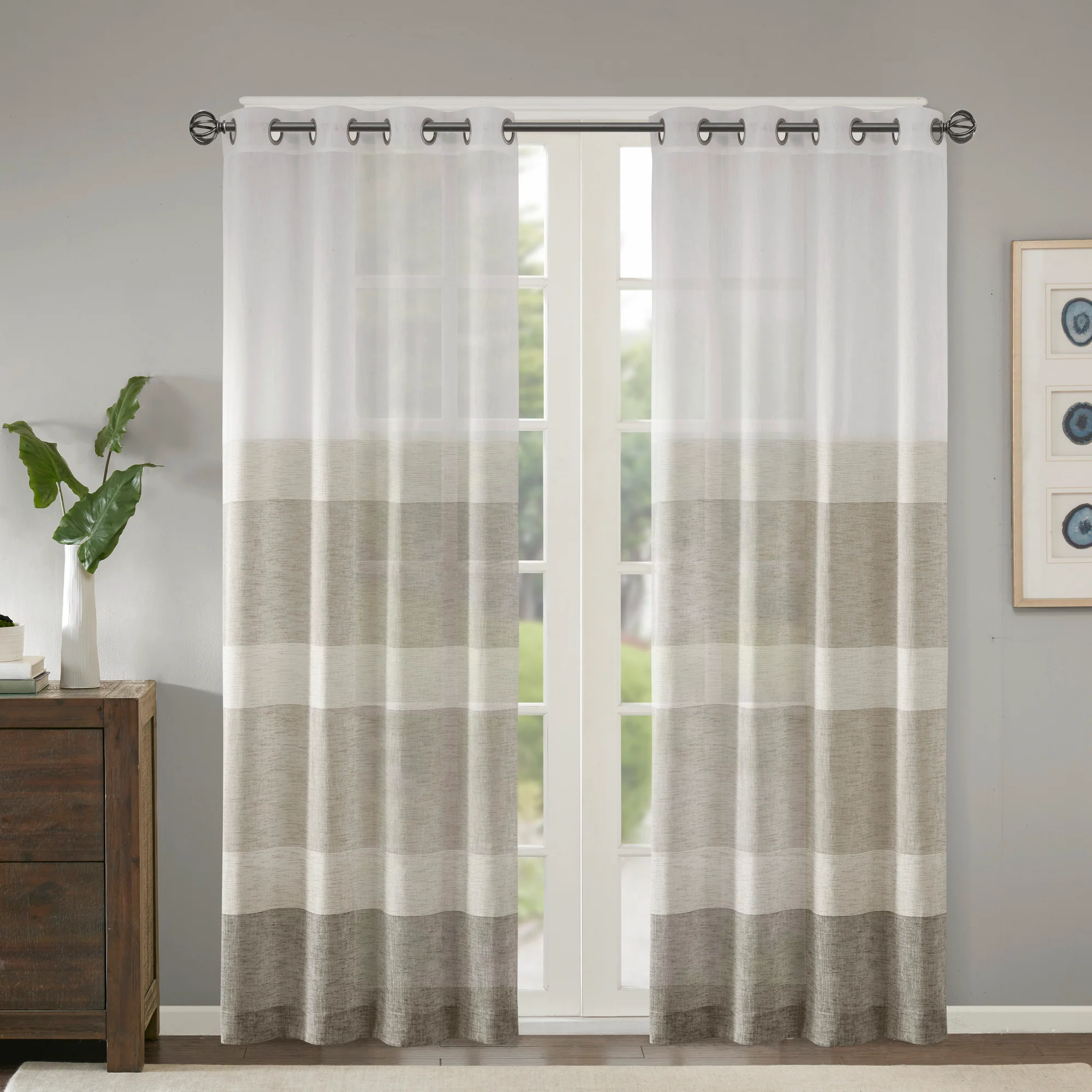 Hayden Woven Faux Linen Striped Window Sheer - Image 2