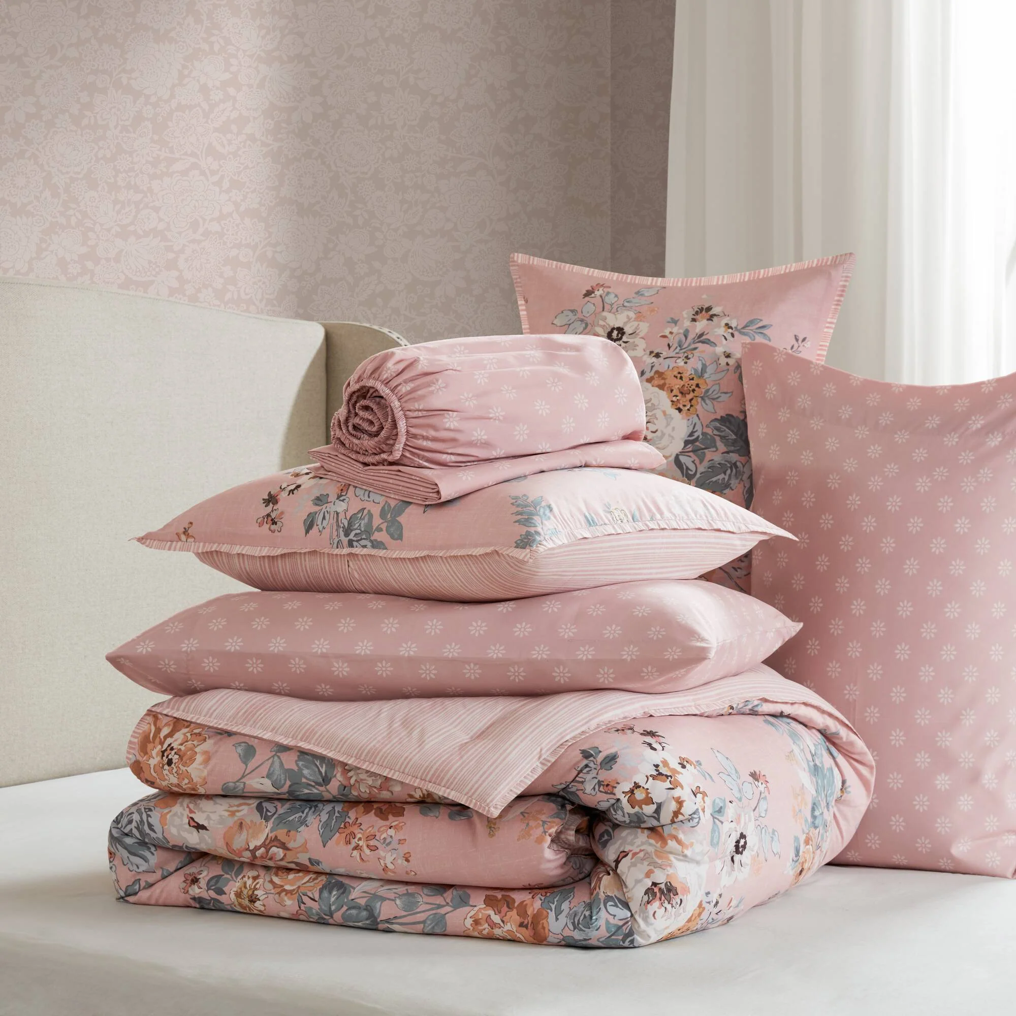 Heather 7-Piece Vintage Floral Print Inspired Comforter Set With Sheet Set - Image 43