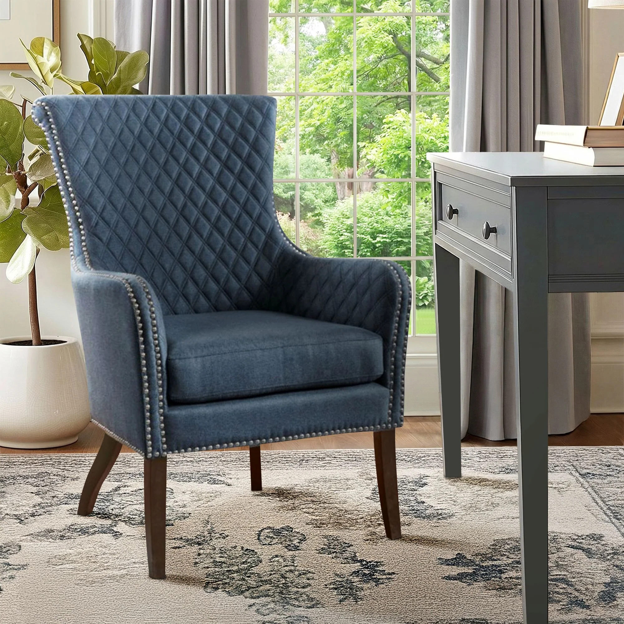 Heston Quilted Back Arm Chair with Nailhead Trim