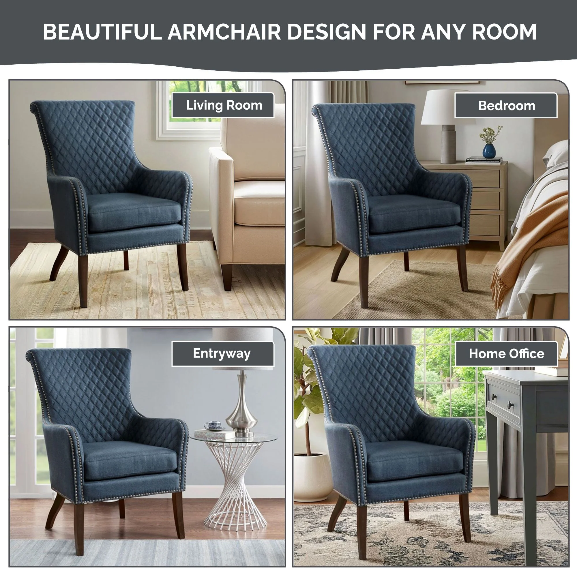 Heston Quilted Back Arm Chair with Nailhead Trim - Image 15