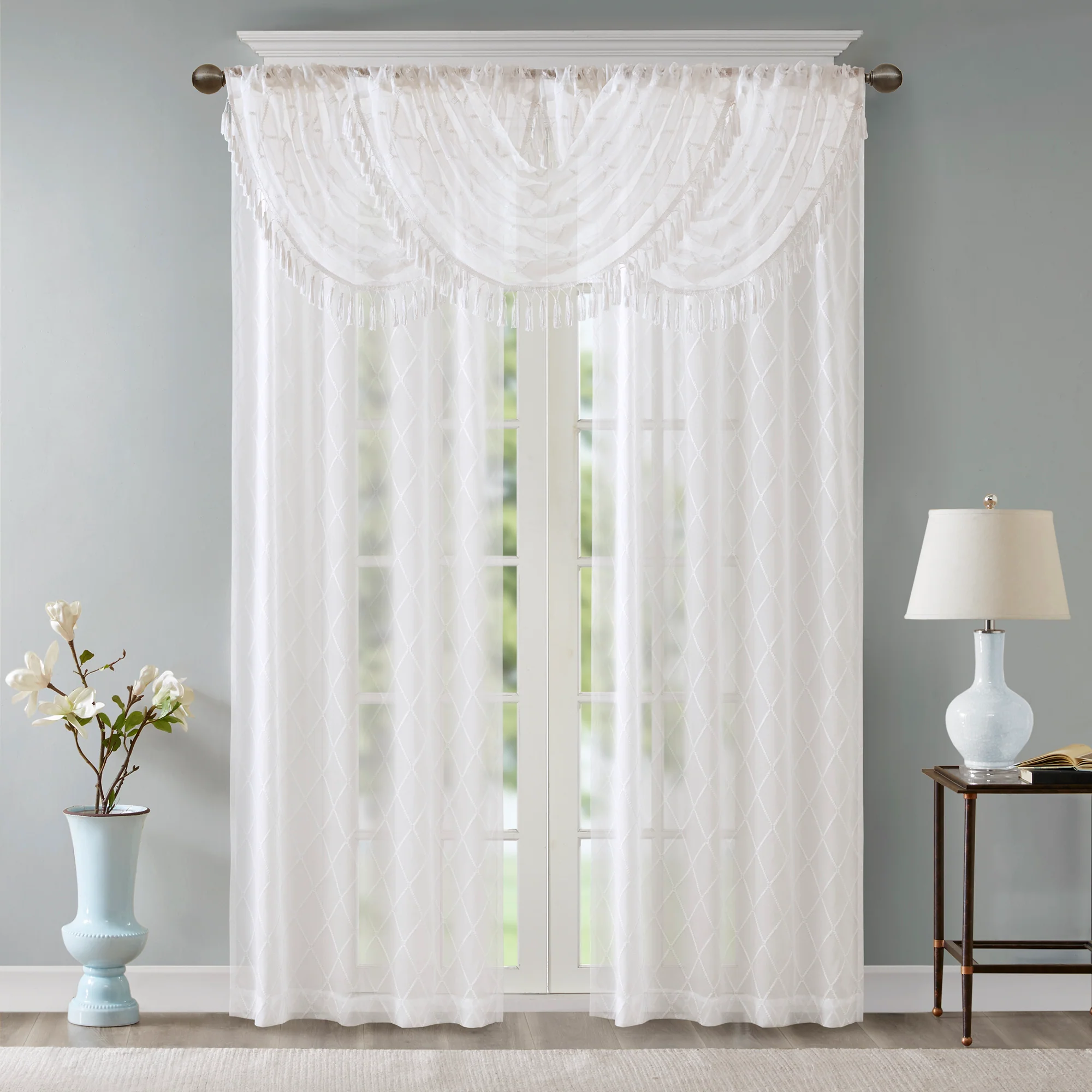 Irina Diamond Sheer Embroidered Waterfall Valance - Image 18