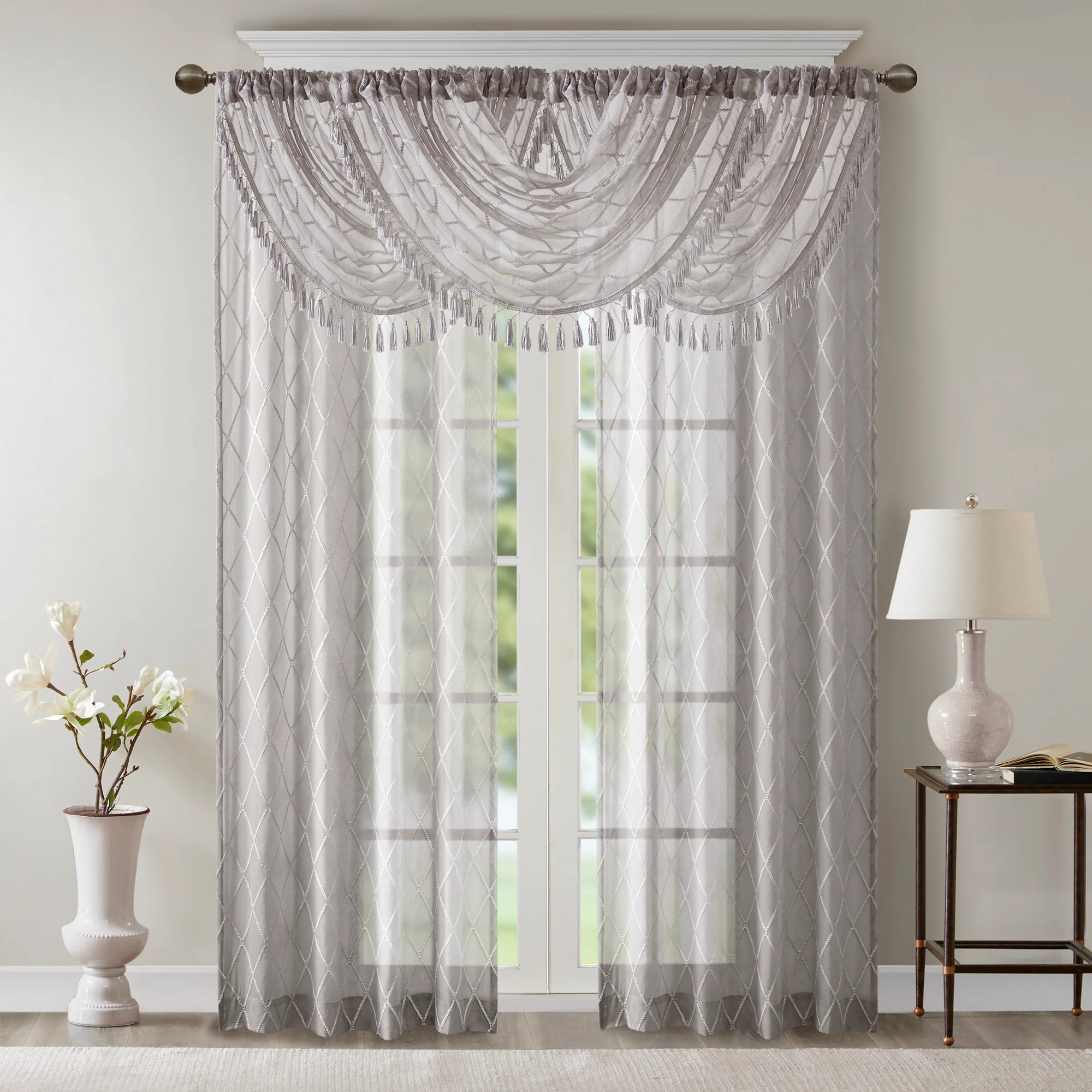 Irina Diamond Sheer Embroidered Waterfall Valance - Image 19