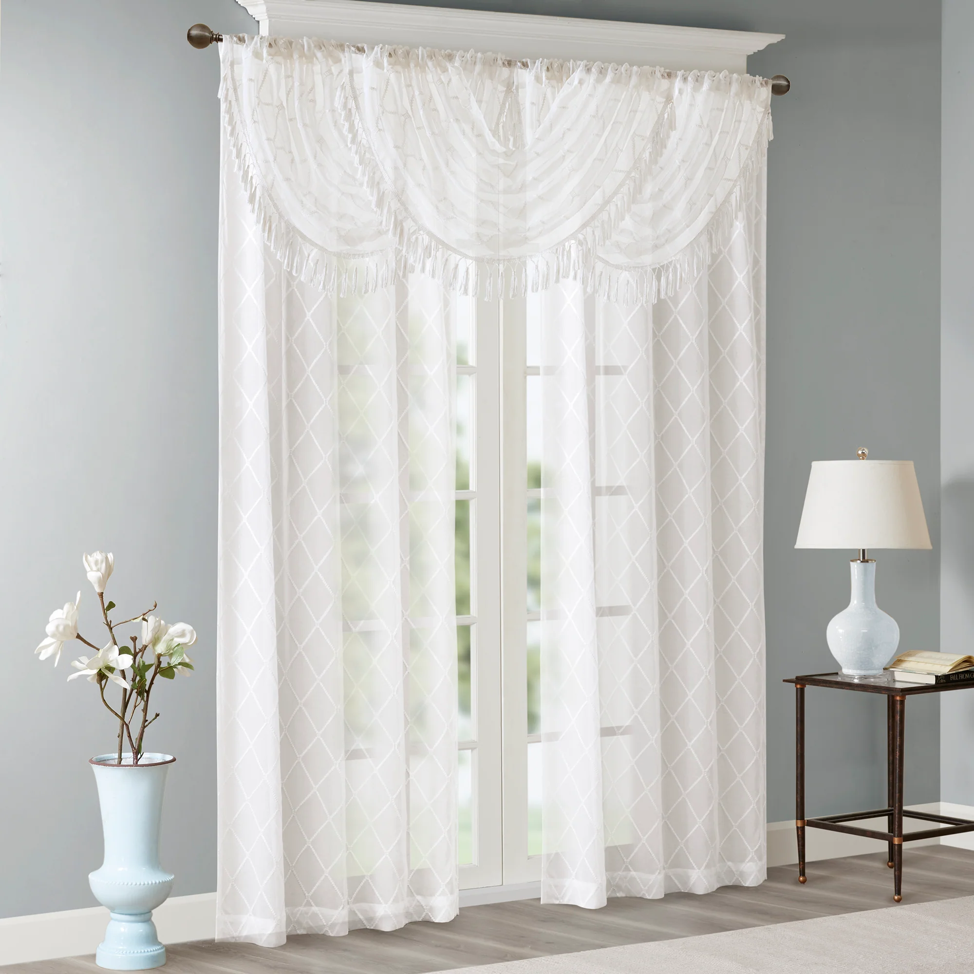 Irina Diamond Sheer Embroidered Waterfall Valance - Image 22
