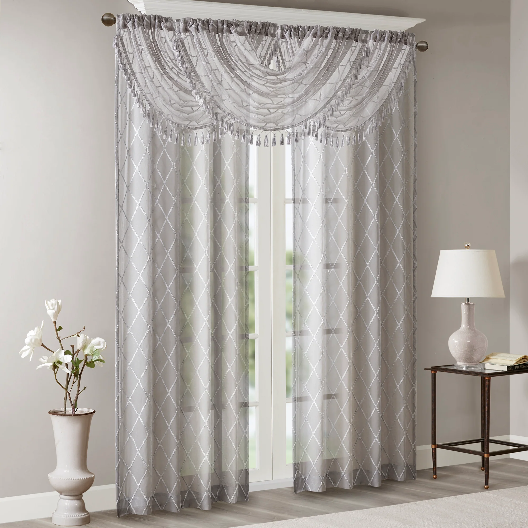 Irina Diamond Sheer Embroidered Waterfall Valance - Image 23