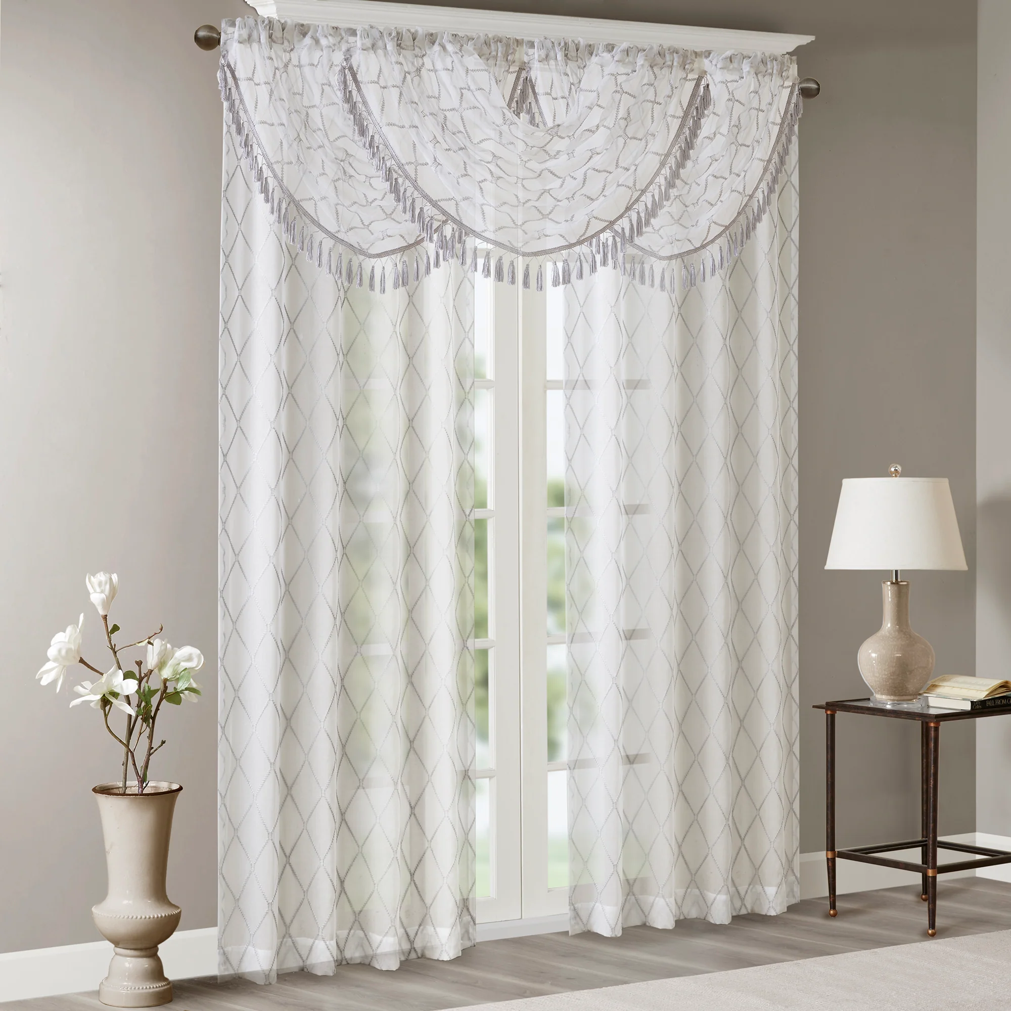 Irina Diamond Sheer Embroidered Waterfall Valance - Image 24