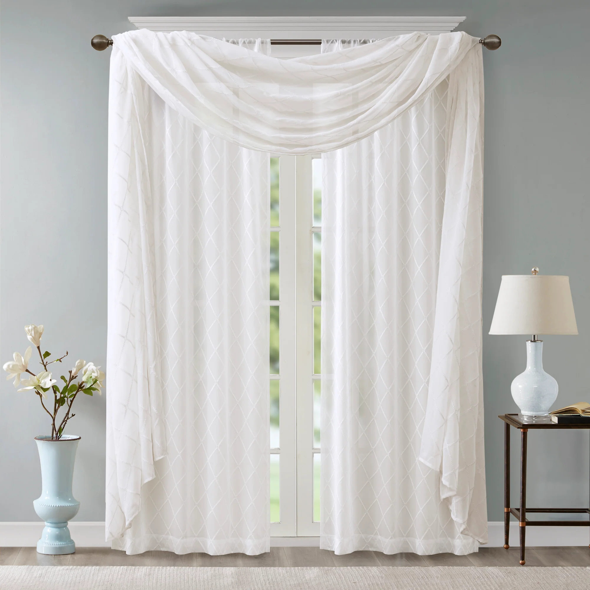 Irina Diamond Sheer Embroidered Window Scarf - Image 14