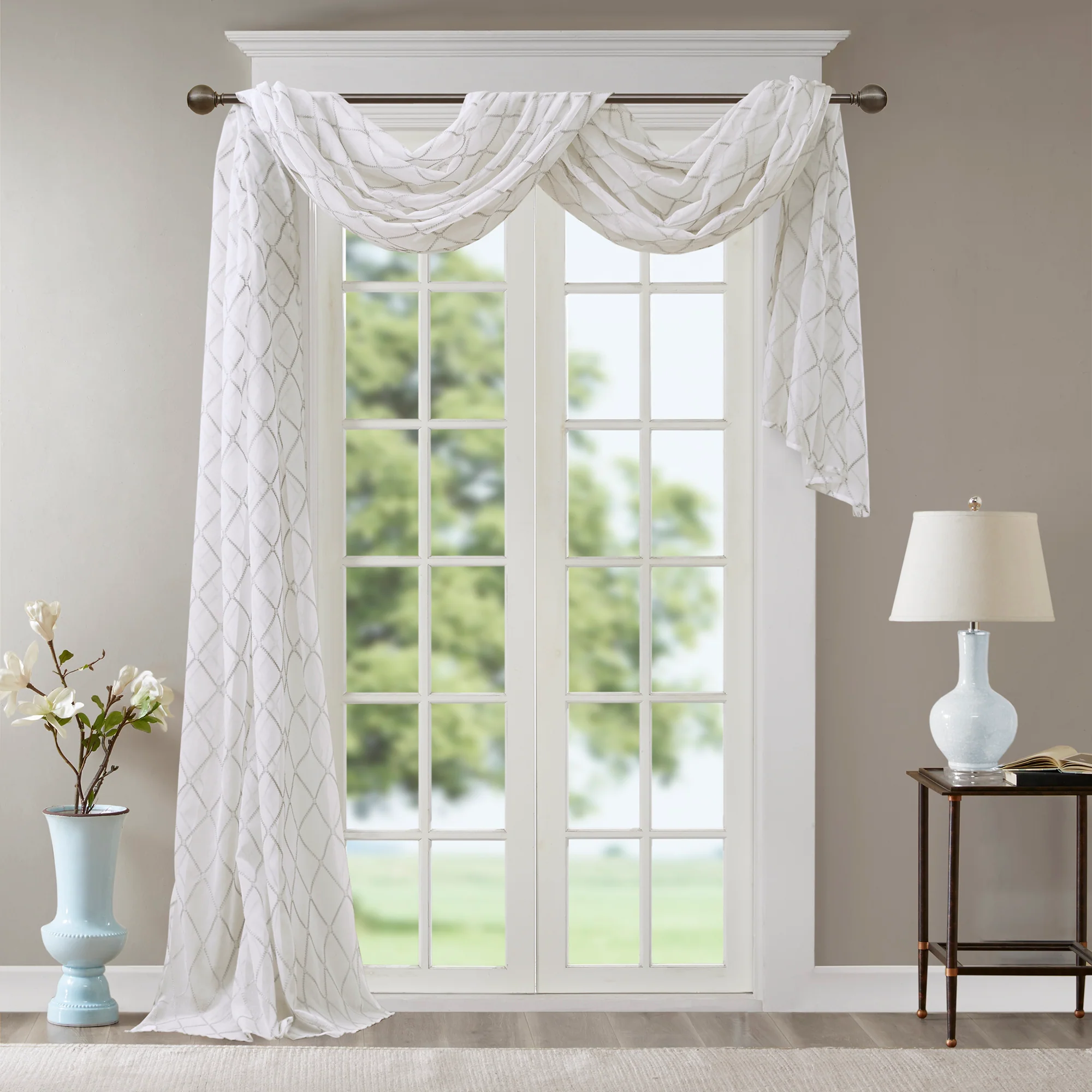Irina Diamond Sheer Embroidered Window Scarf - Image 16
