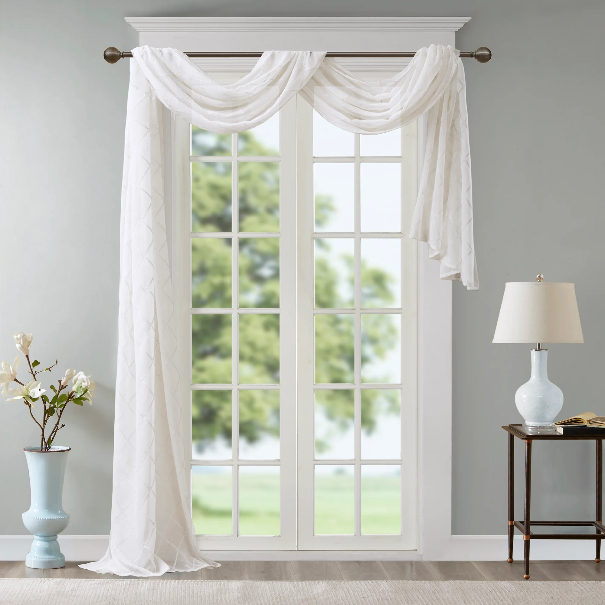 Irina Diamond Sheer Embroidered Window Scarf - Image 18