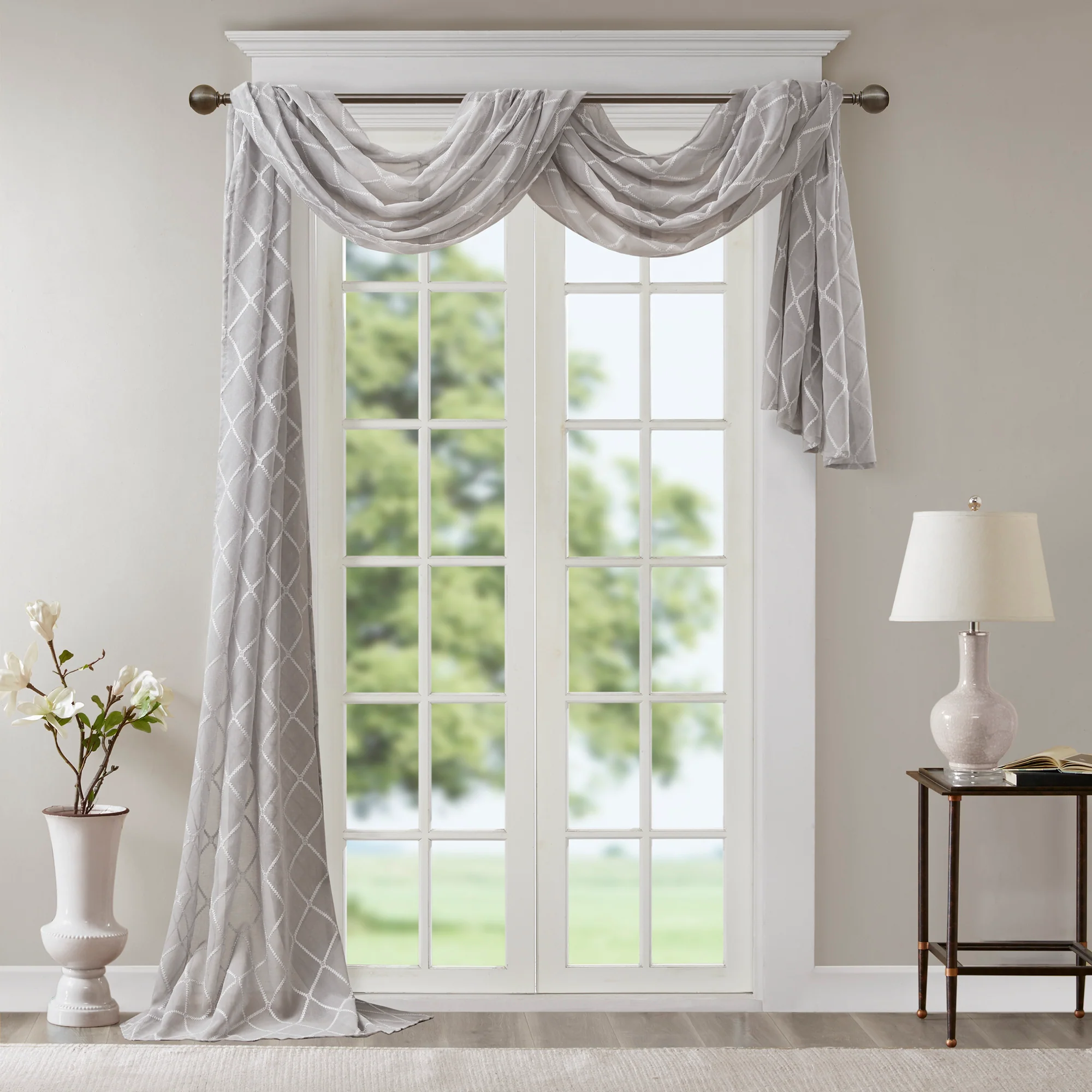Irina Diamond Sheer Embroidered Window Scarf - Image 19