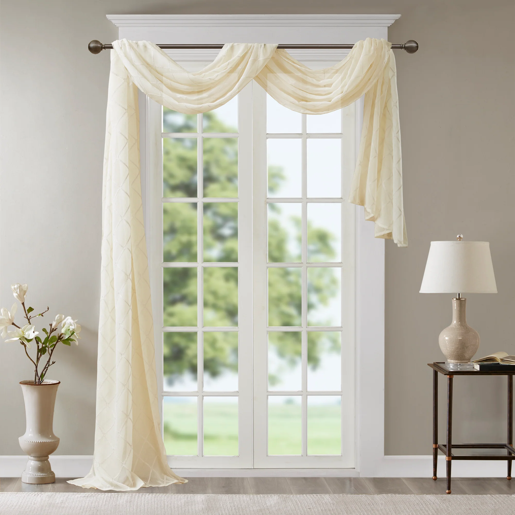 Irina Diamond Sheer Embroidered Window Scarf - Image 25