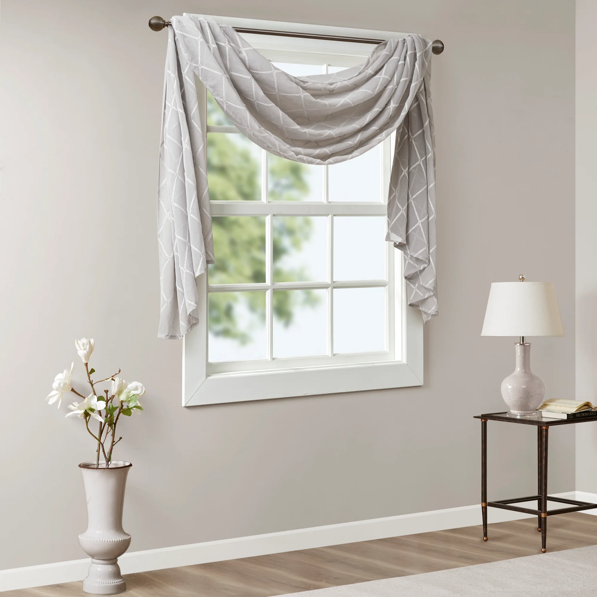 Irina Diamond Sheer Embroidered Window Scarf - Image 3