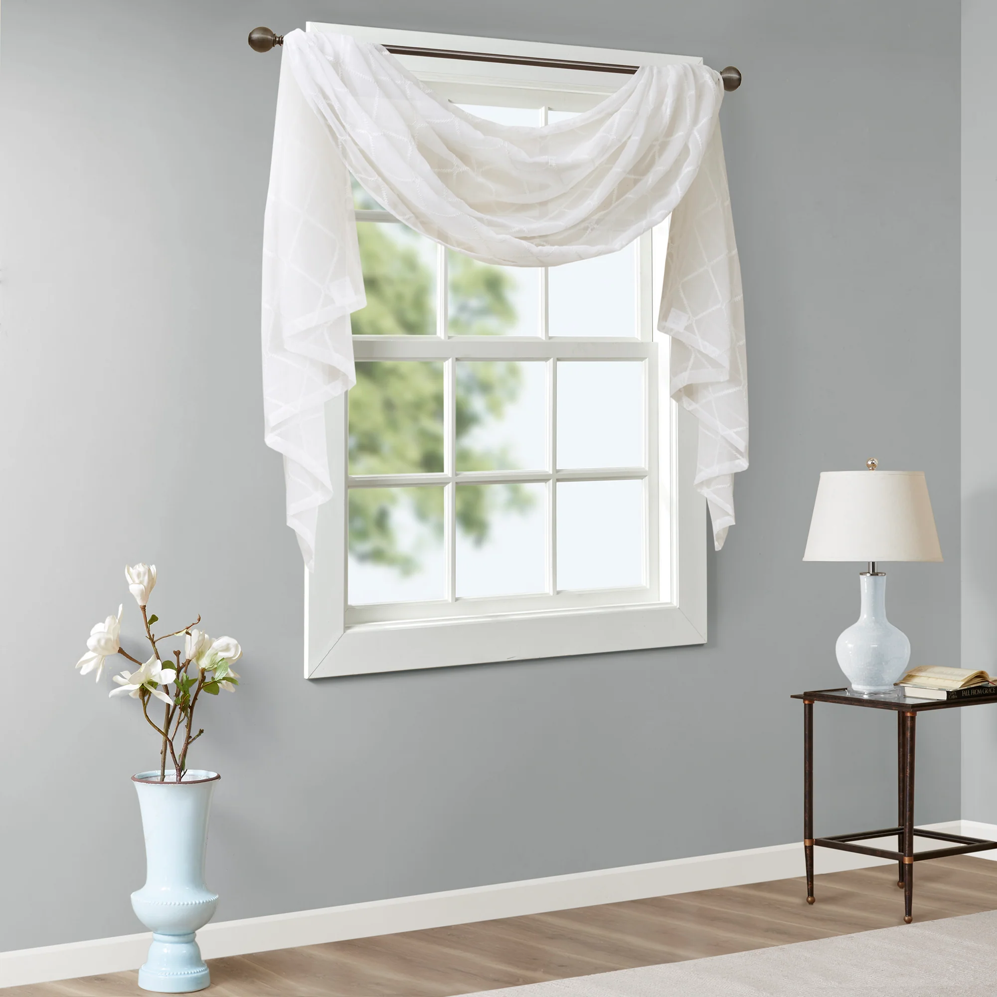 Irina Diamond Sheer Embroidered Window Scarf - Image 4