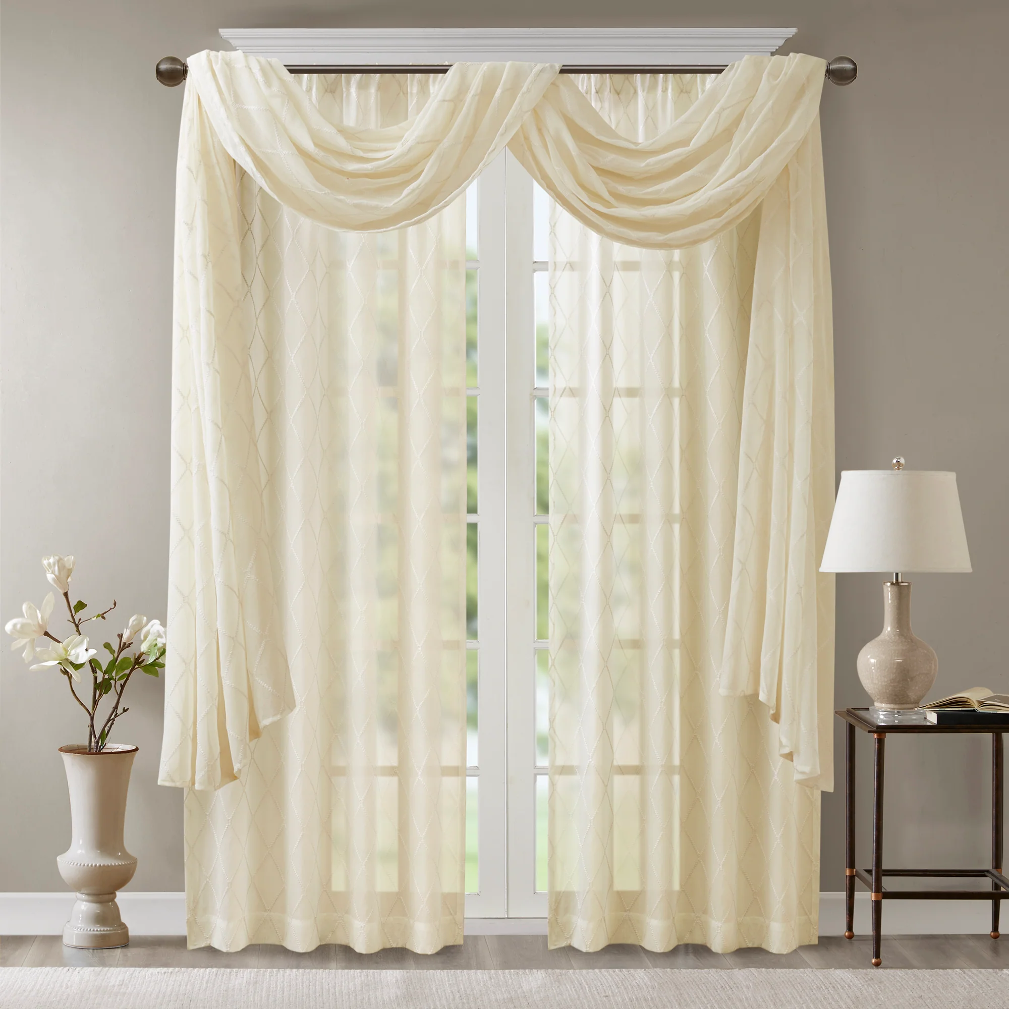 Irina Diamond Sheer Embroidered Window Scarf - Image 9