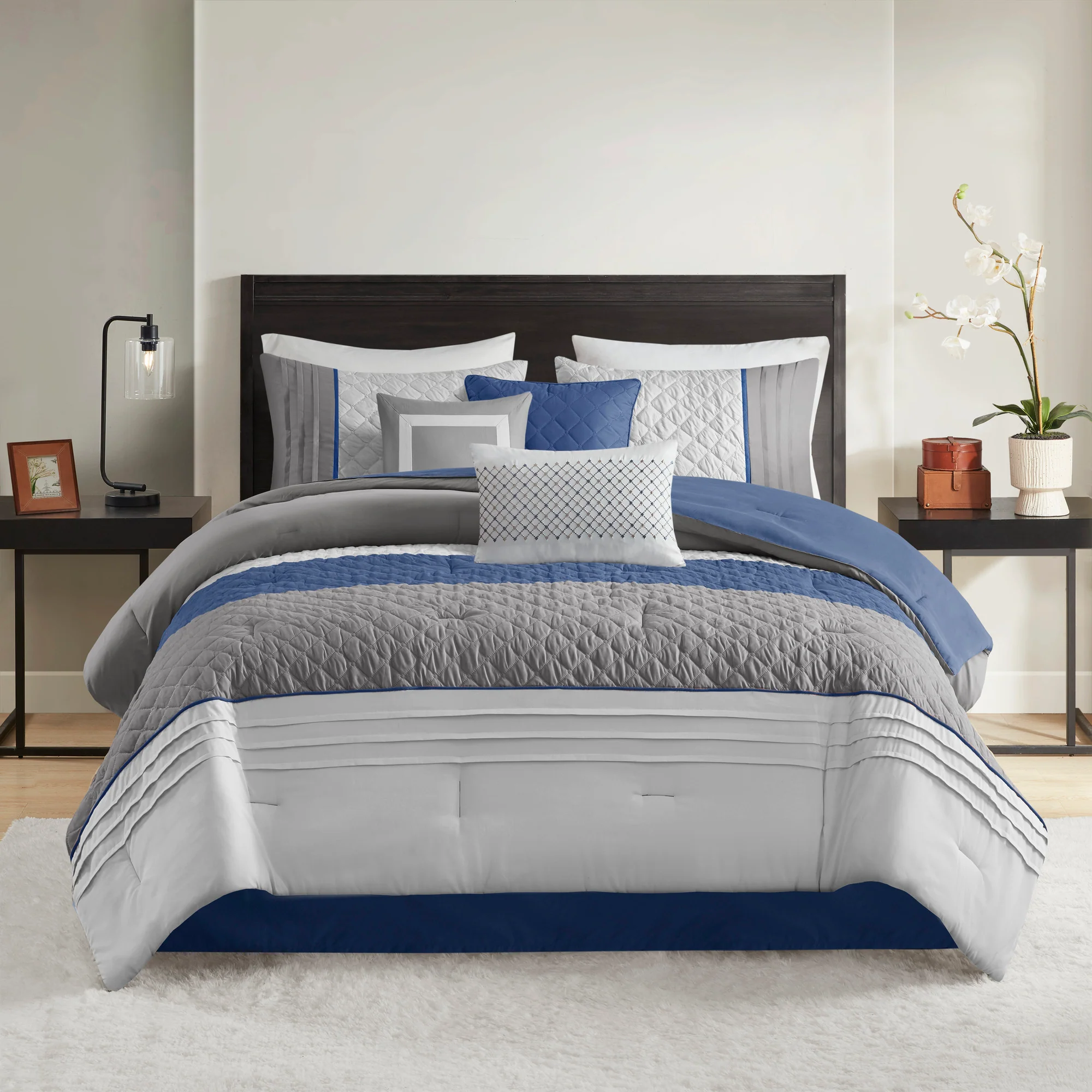 Jenson 7-Piece Color Block Stripe Comforter Set with Throw Pillows - Image 2
