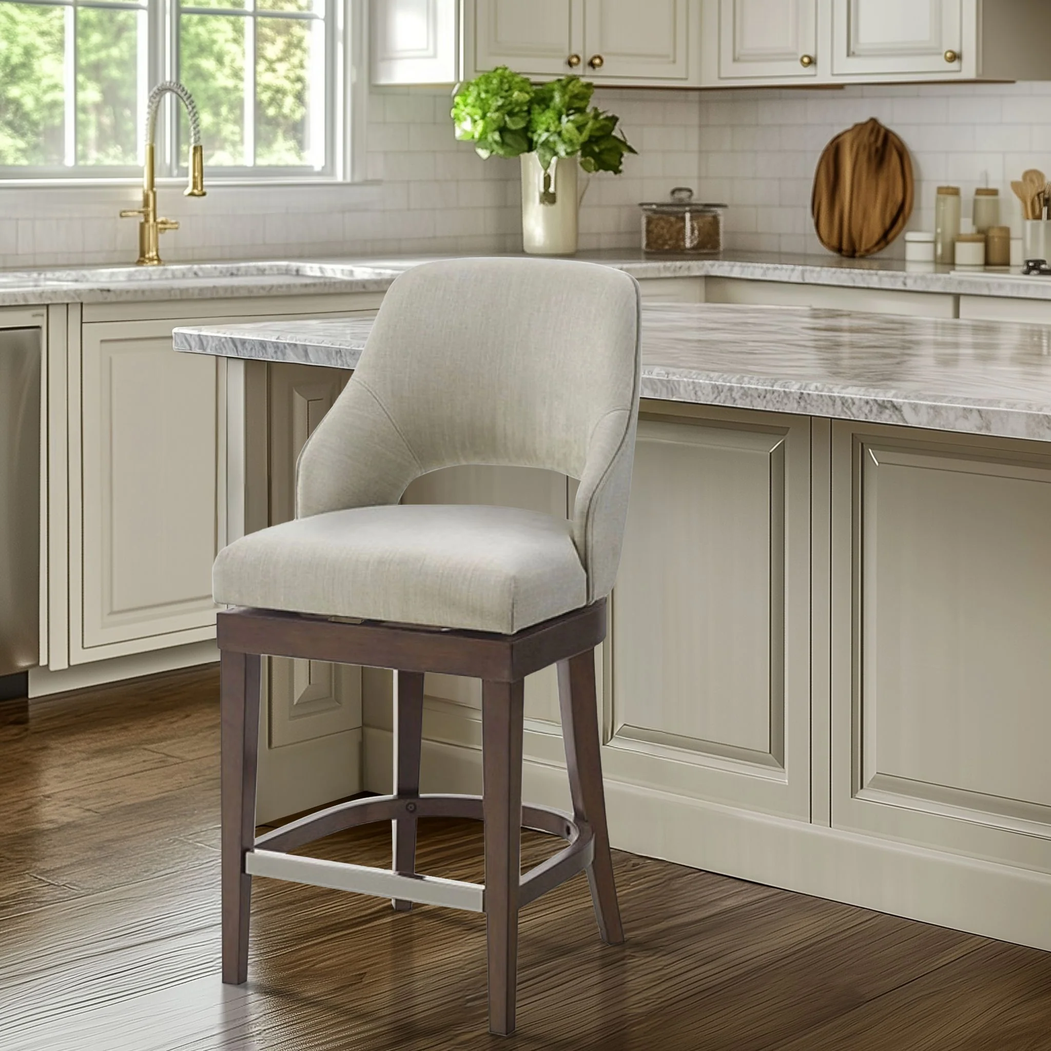 Jillian Upholstered Counter Stool with Cutout Back Design and Swivel Seat