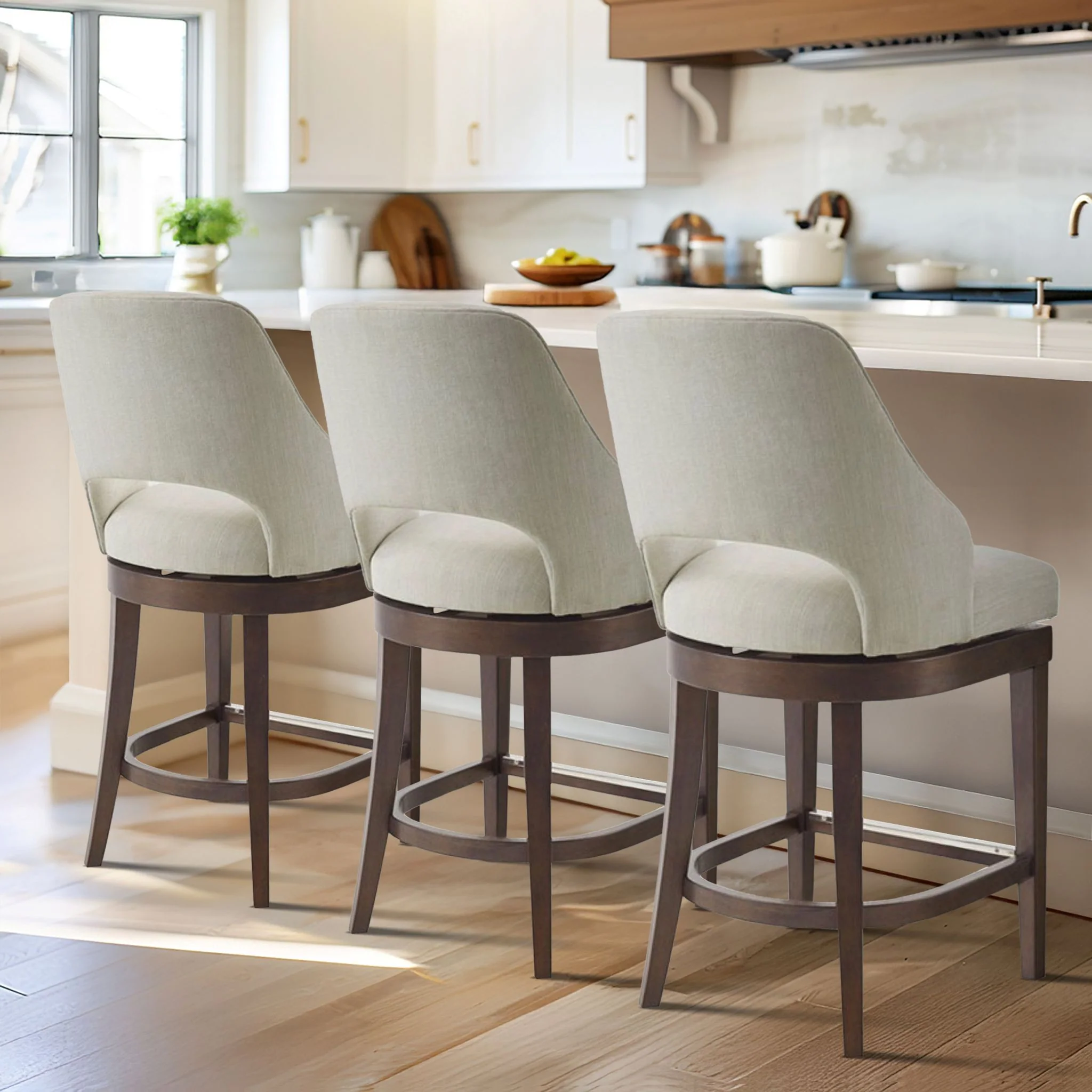 Jillian Upholstered Counter Stool with Cutout Back Design and Swivel Seat - Image 3