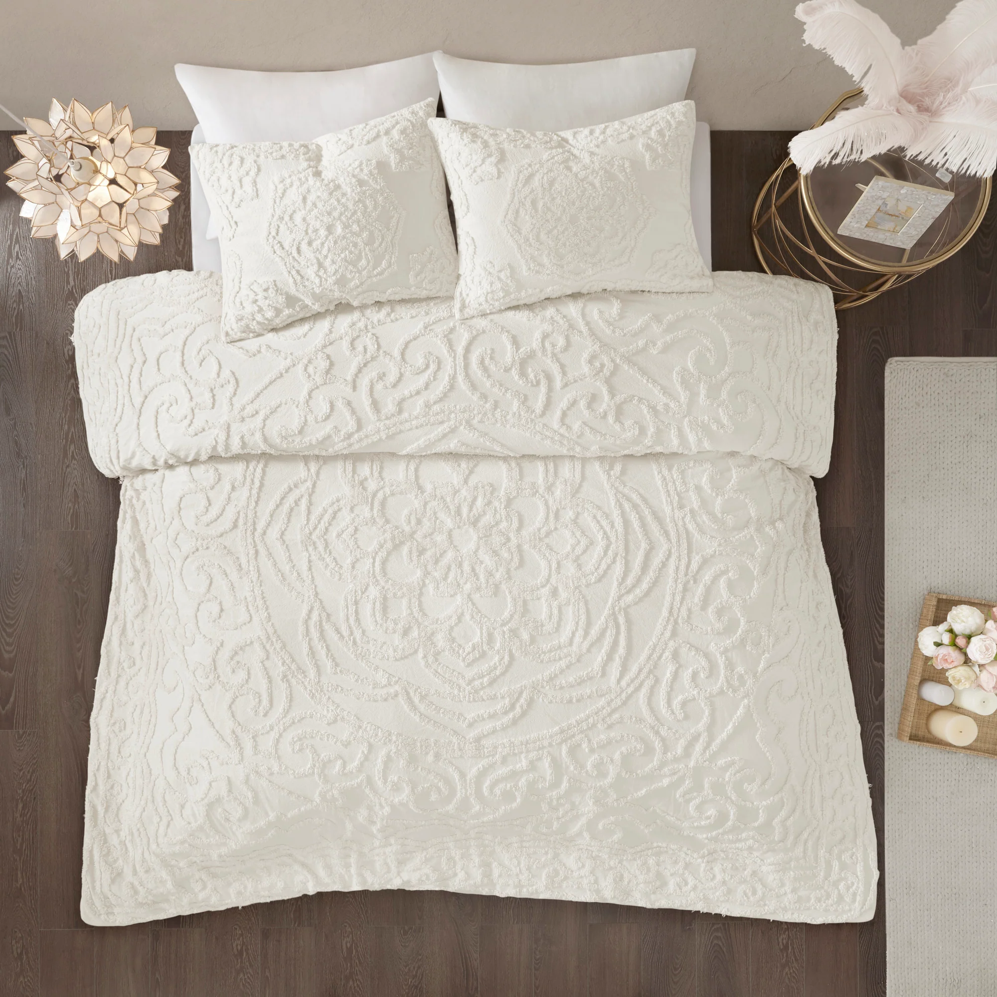 Laetitia 3-Piece Tufted Cotton Chenille Medallion Duvet Cover Set - Image 15