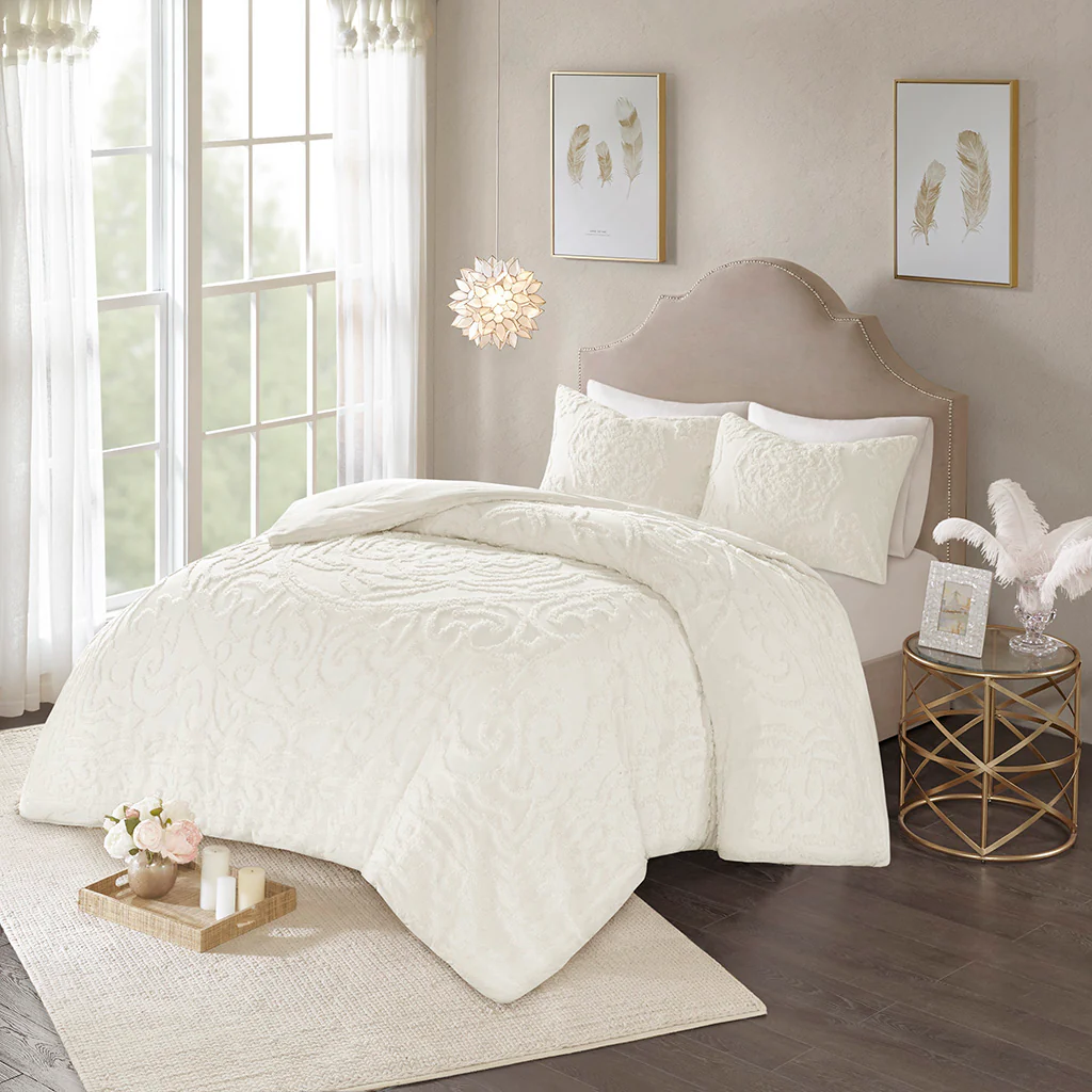 Laetitia 3-Piece Tufted Cotton Chenille Medallion Duvet Cover Set - Image 17