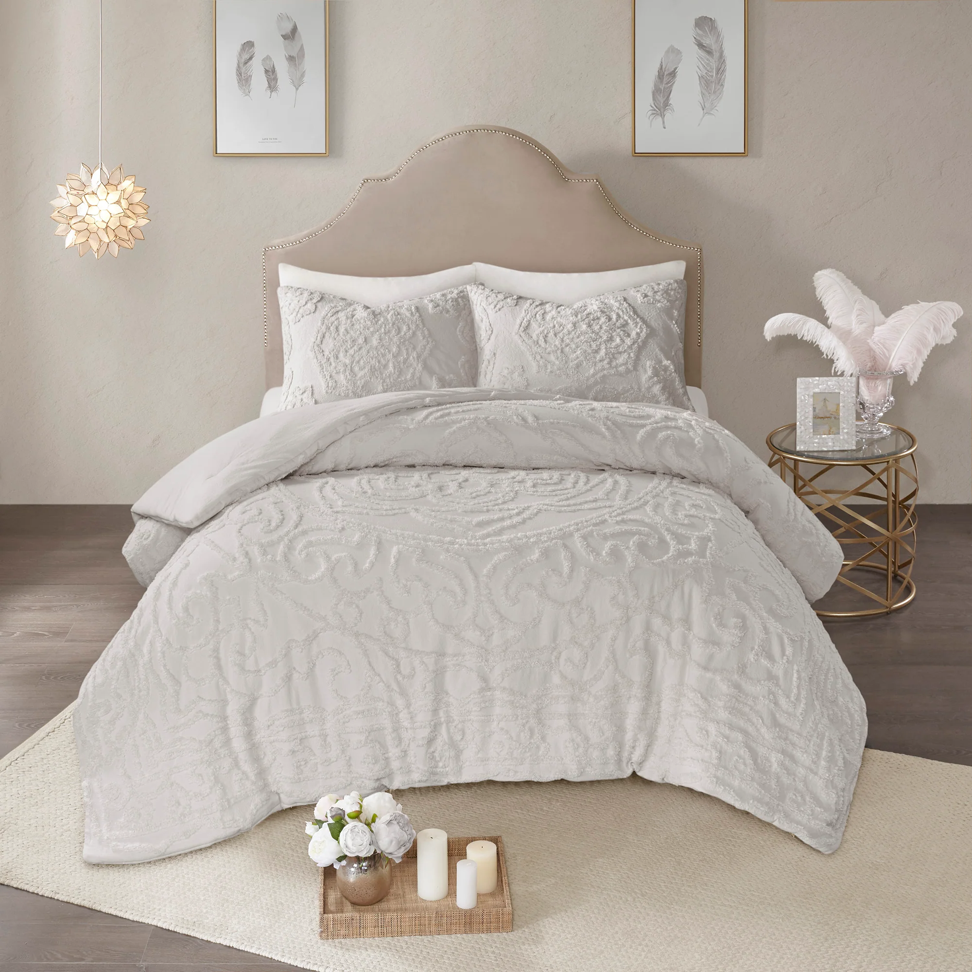 Laetitia 3-Piece Tufted Cotton Chenille Medallion Duvet Cover Set - Image 21