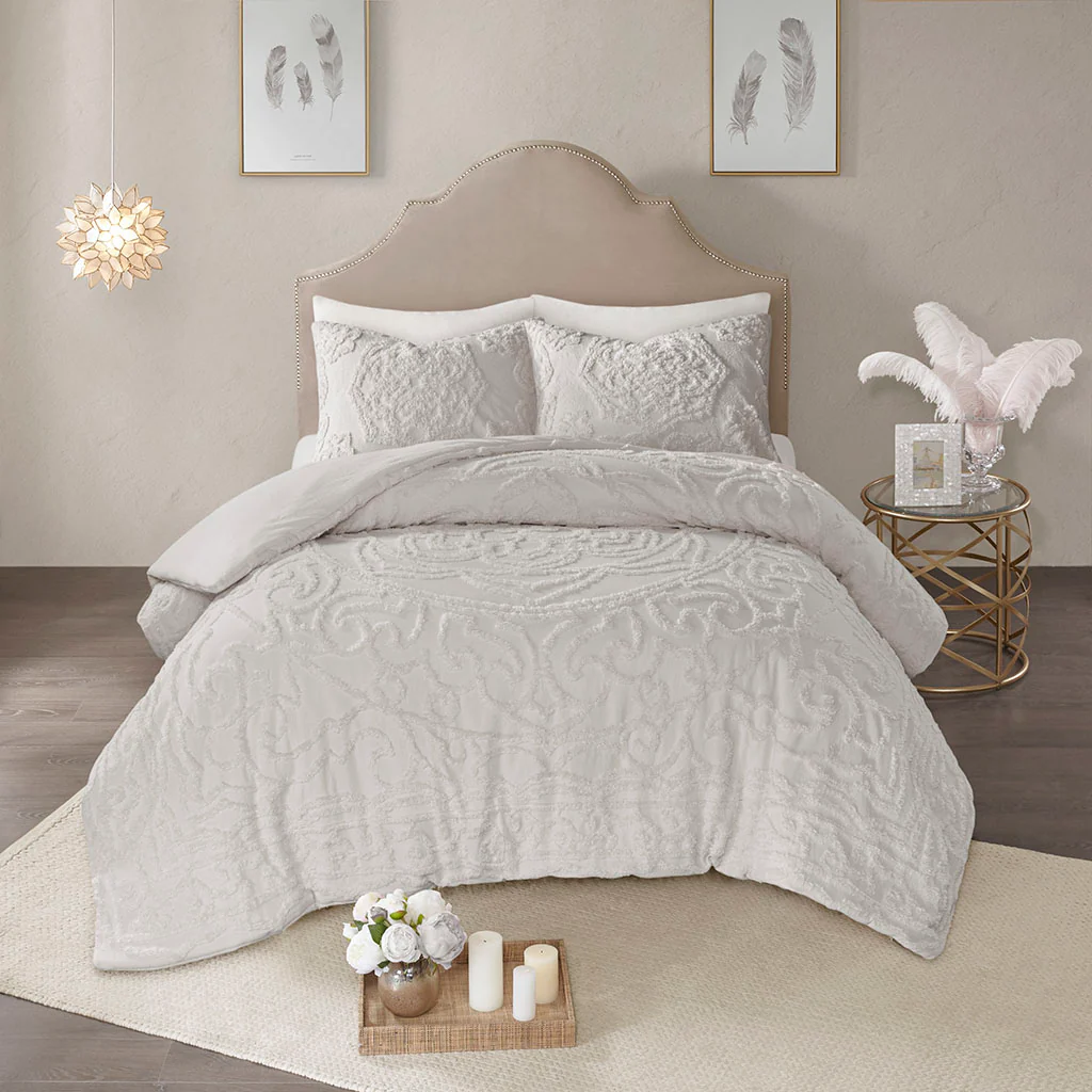 Laetitia 3-Piece Tufted Cotton Chenille Medallion Duvet Cover Set - Image 24