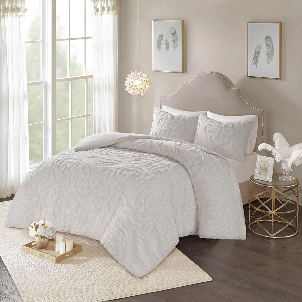 Laetitia 3-Piece Tufted Cotton Chenille Medallion Duvet Cover Set - Image 25