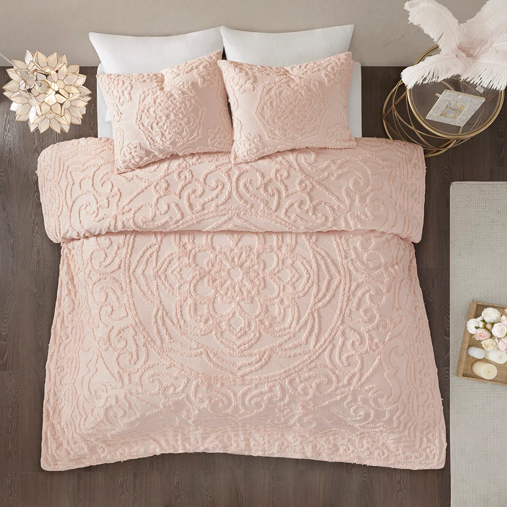Laetitia 3-Piece Tufted Cotton Chenille Medallion Duvet Cover Set - Image 29