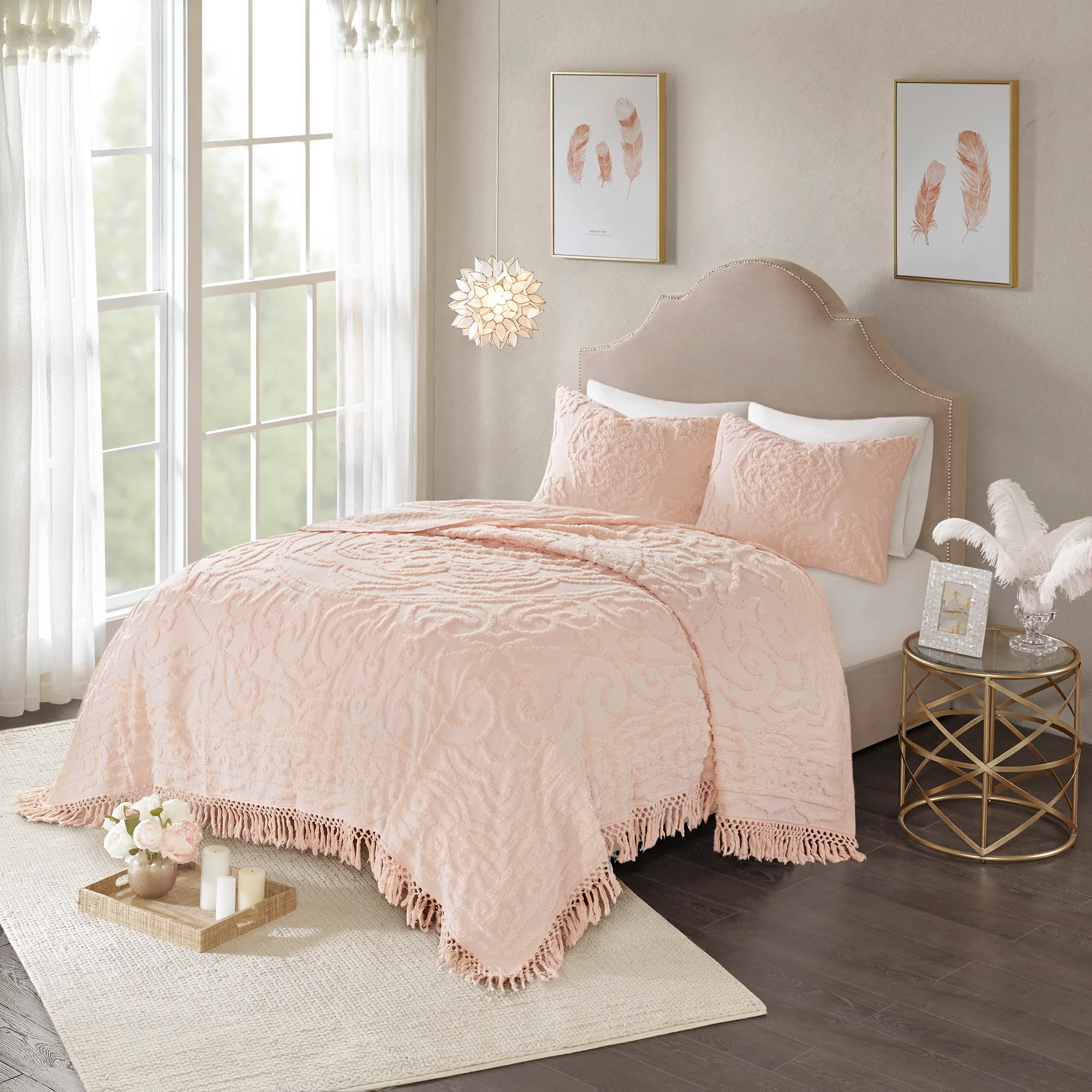Laetitia Tufted Cotton Chenille Medallion Fringe Coverlet Mini Set - Image 3