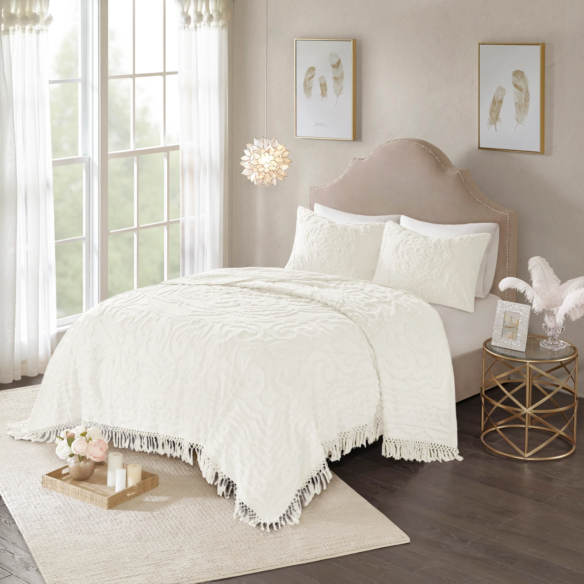 Laetitia Tufted Cotton Chenille Medallion Fringe Coverlet Mini Set - Image 4