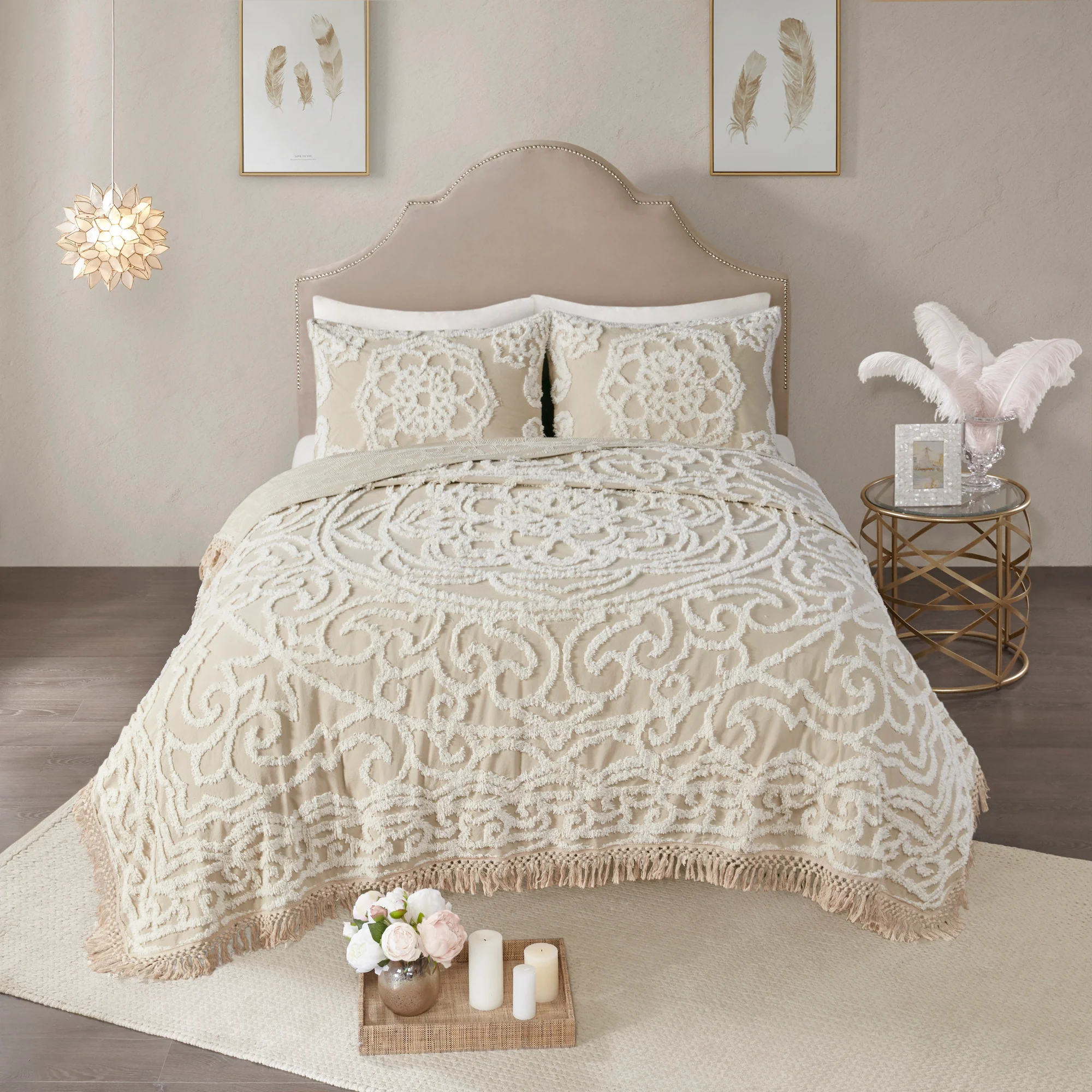 Laetitia Tufted Cotton Chenille Medallion Fringe Coverlet Mini Set - Image 5