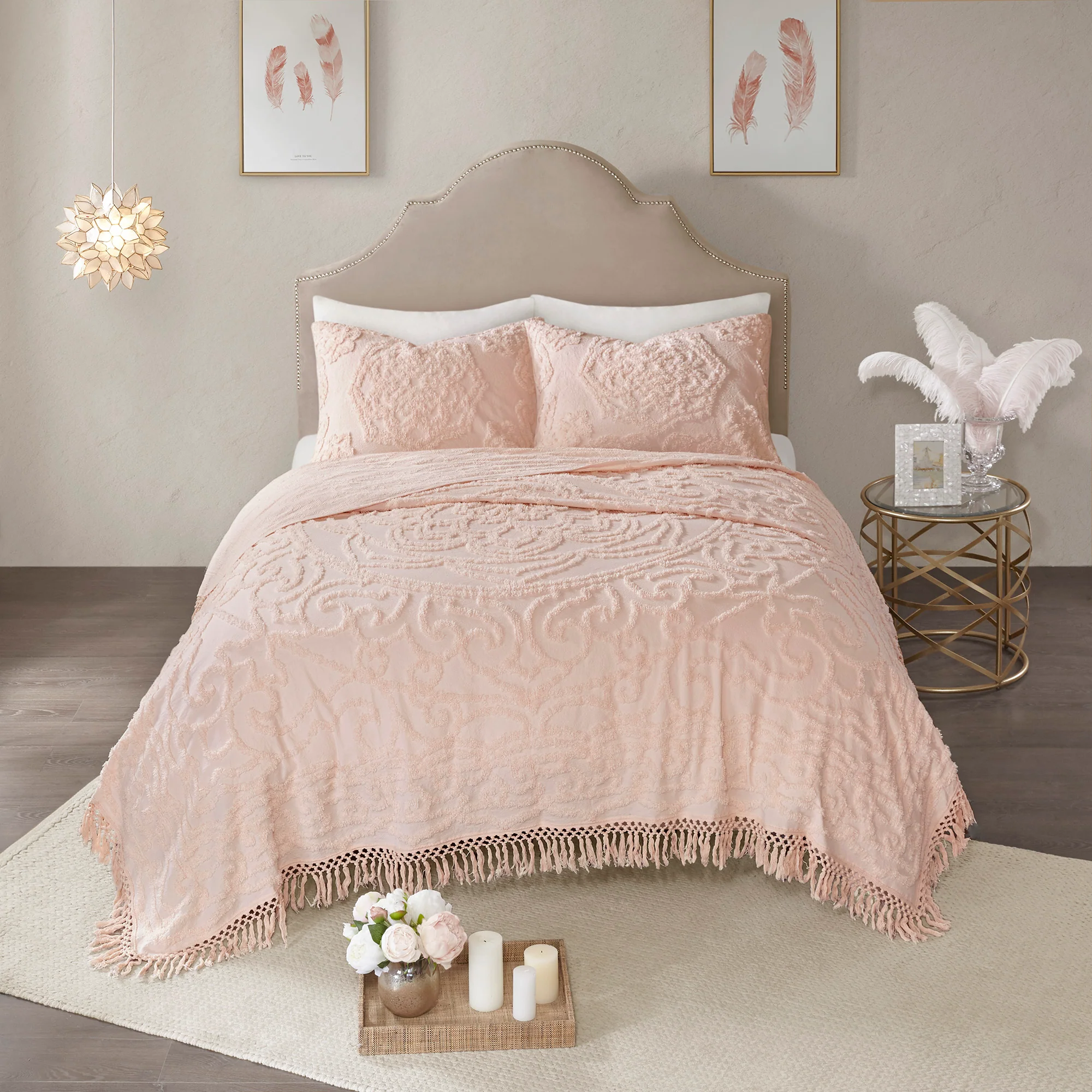 Laetitia Tufted Cotton Chenille Medallion Fringe Coverlet Mini Set - Image 7