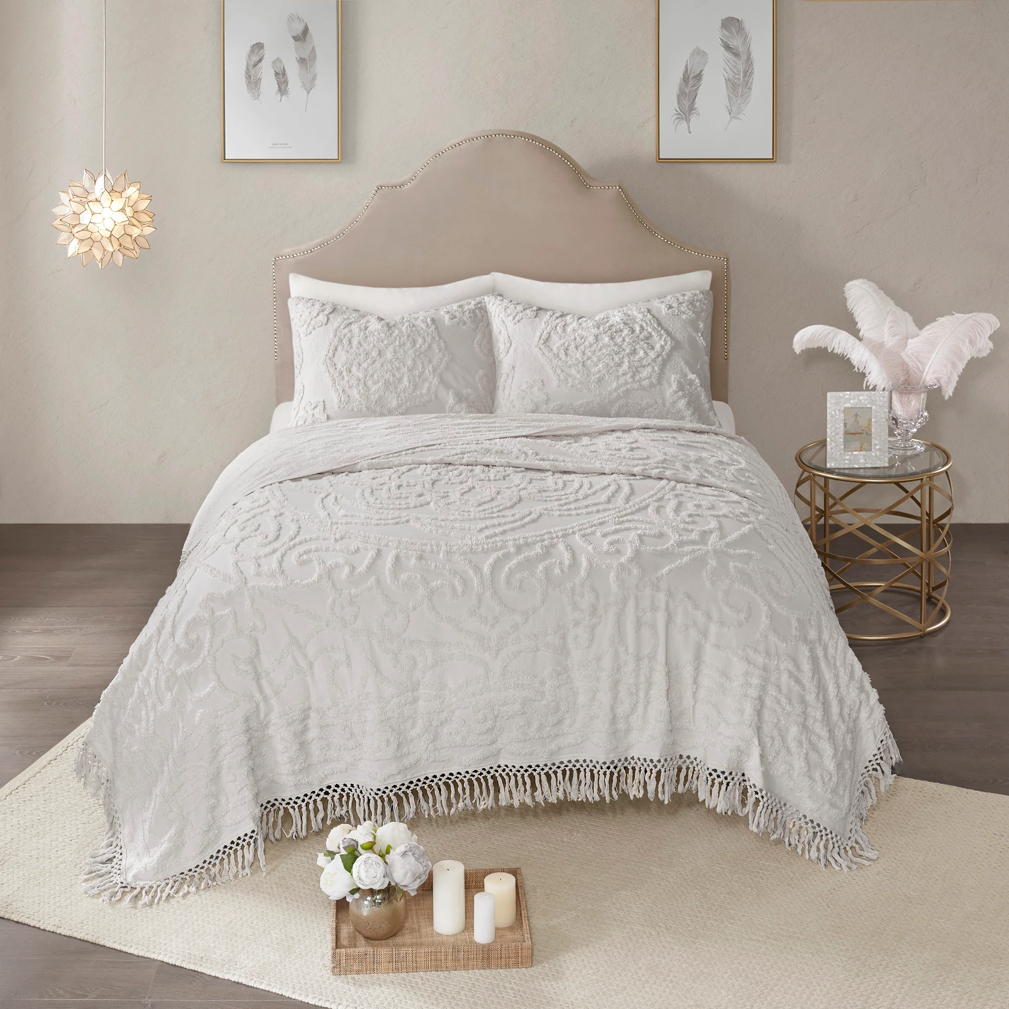 Laetitia Tufted Cotton Chenille Medallion Fringe Coverlet Mini Set - Image 8