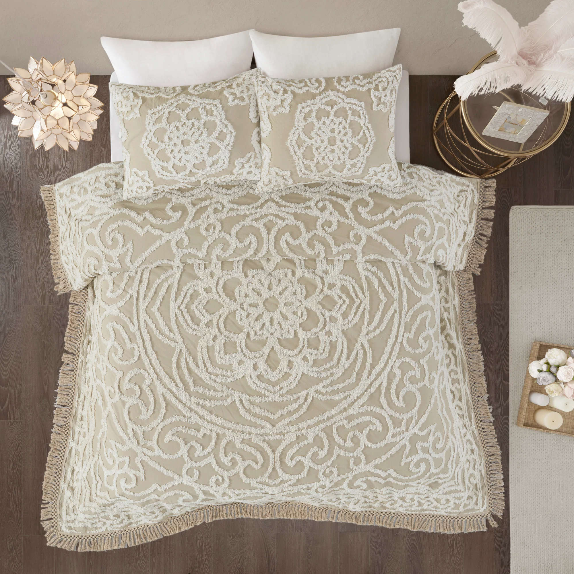 Laetitia Tufted Cotton Chenille Medallion Fringe Coverlet Mini Set - Image 9